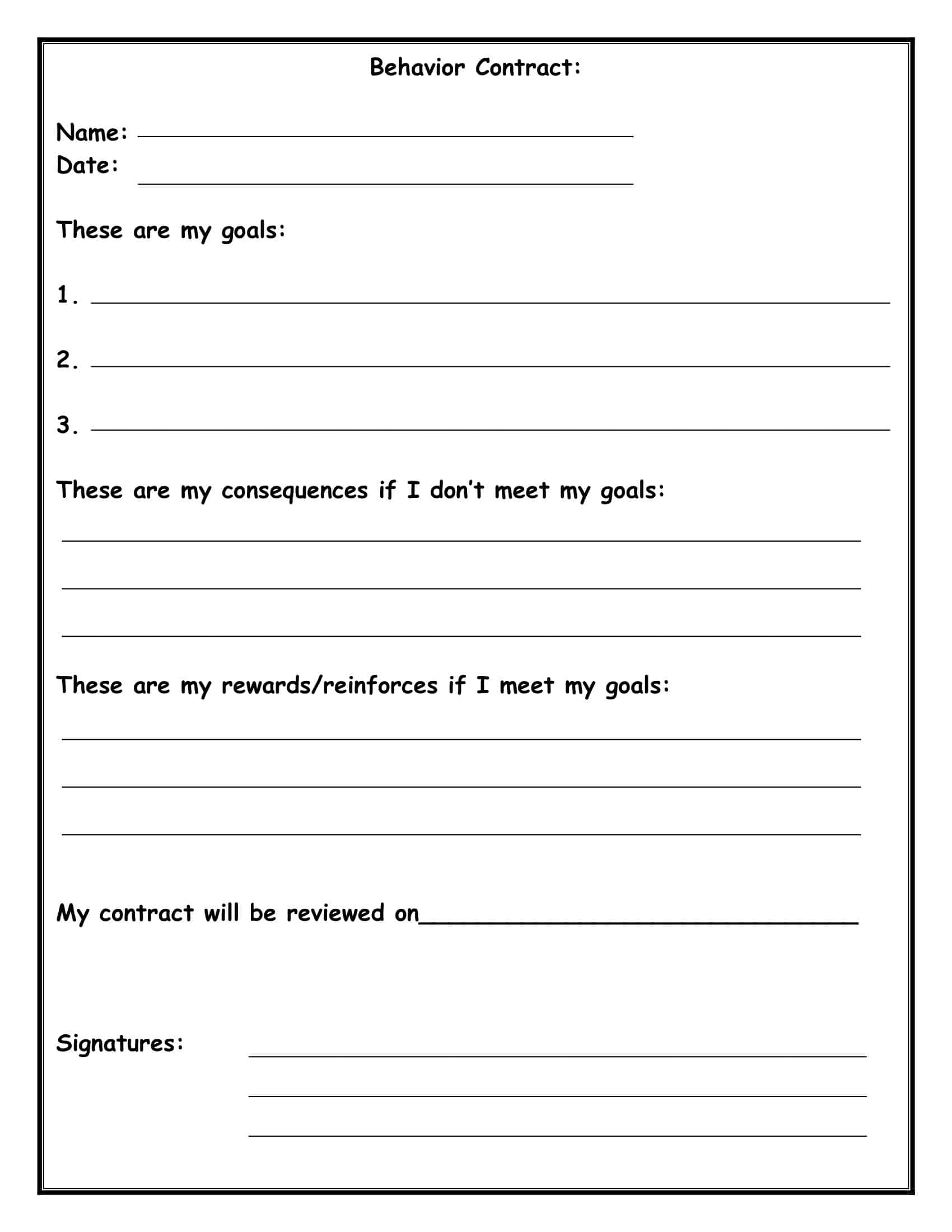 behavior contract printable behavior contract printable