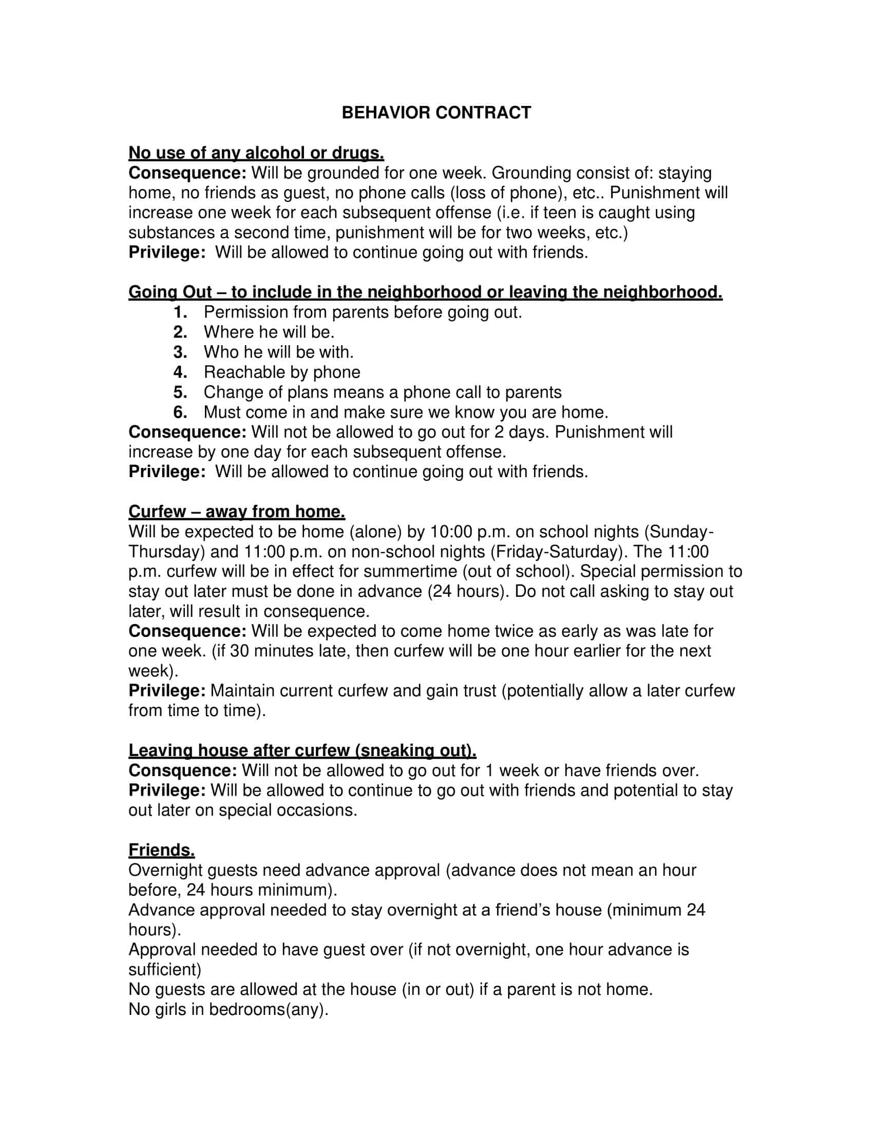 behavior contract sample behavior contract sample