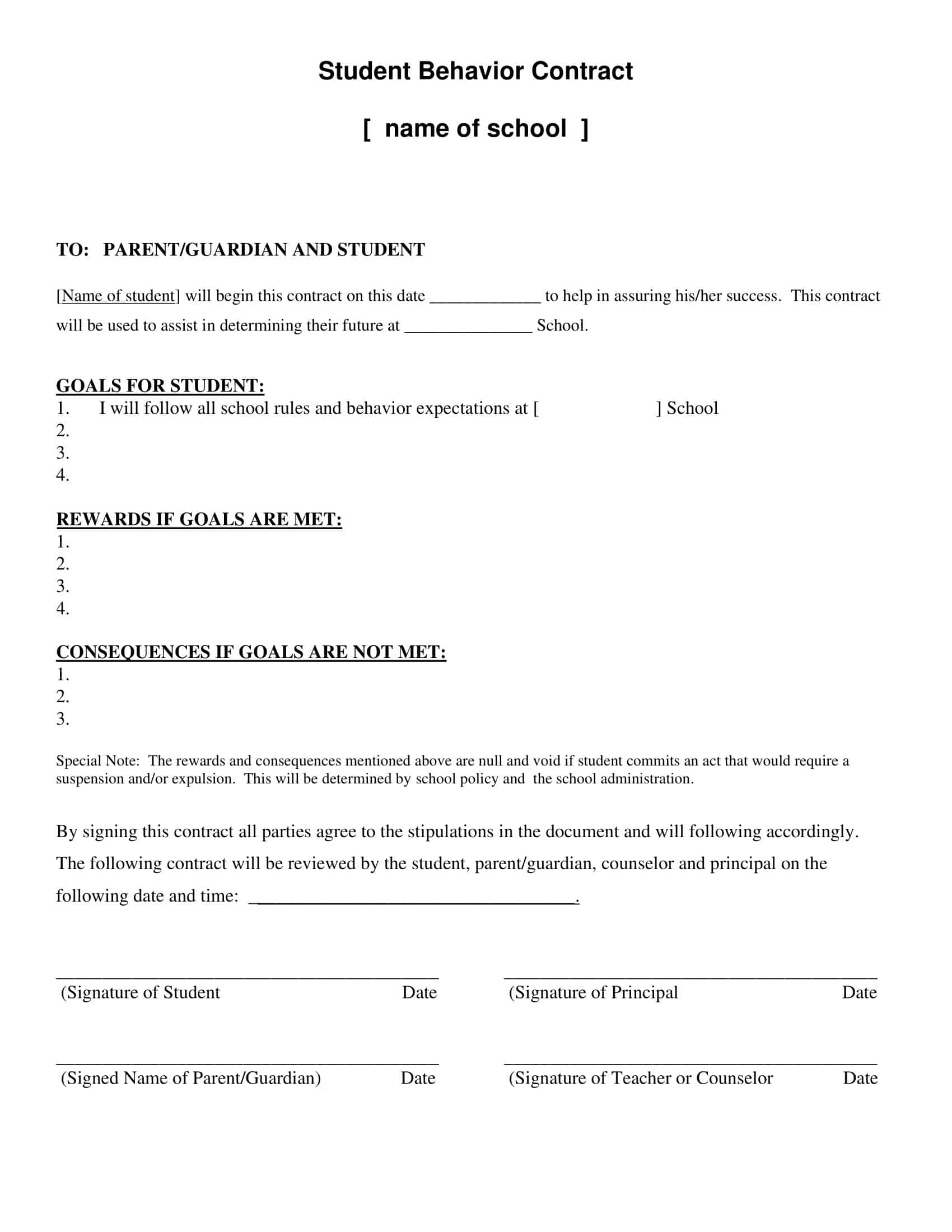behavior contract template behavior contract template