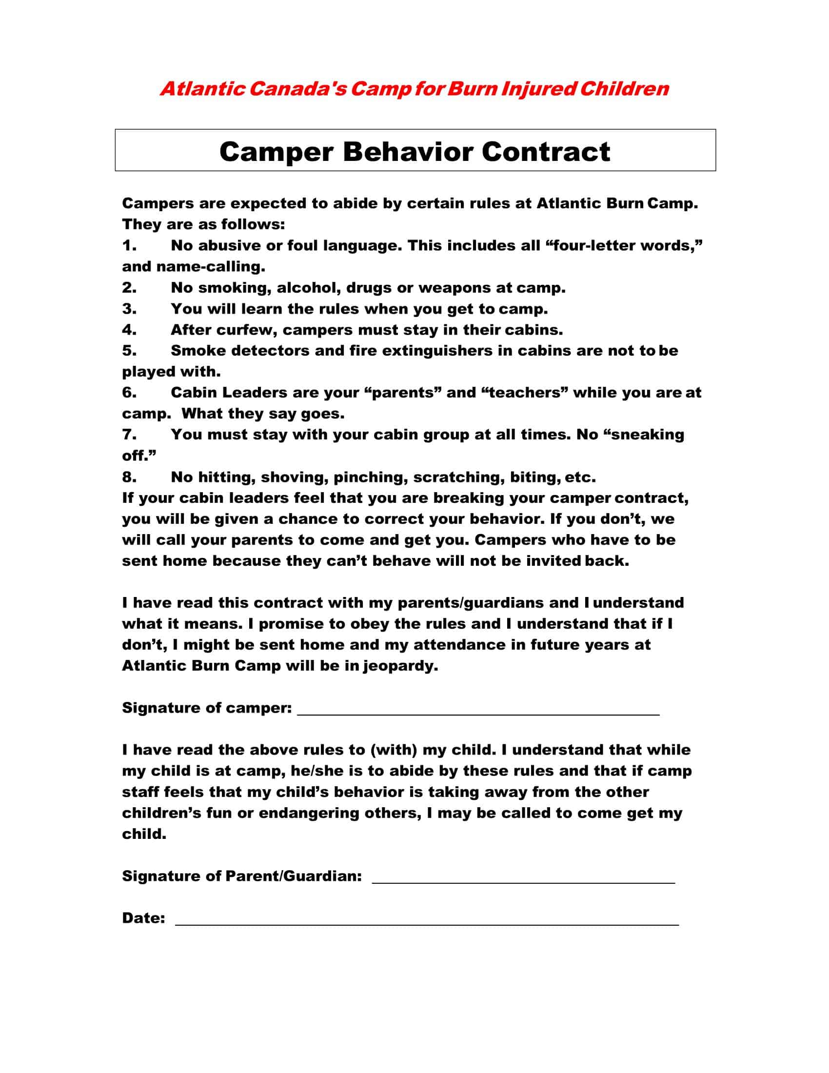 behavior contract templates behavior contract templates