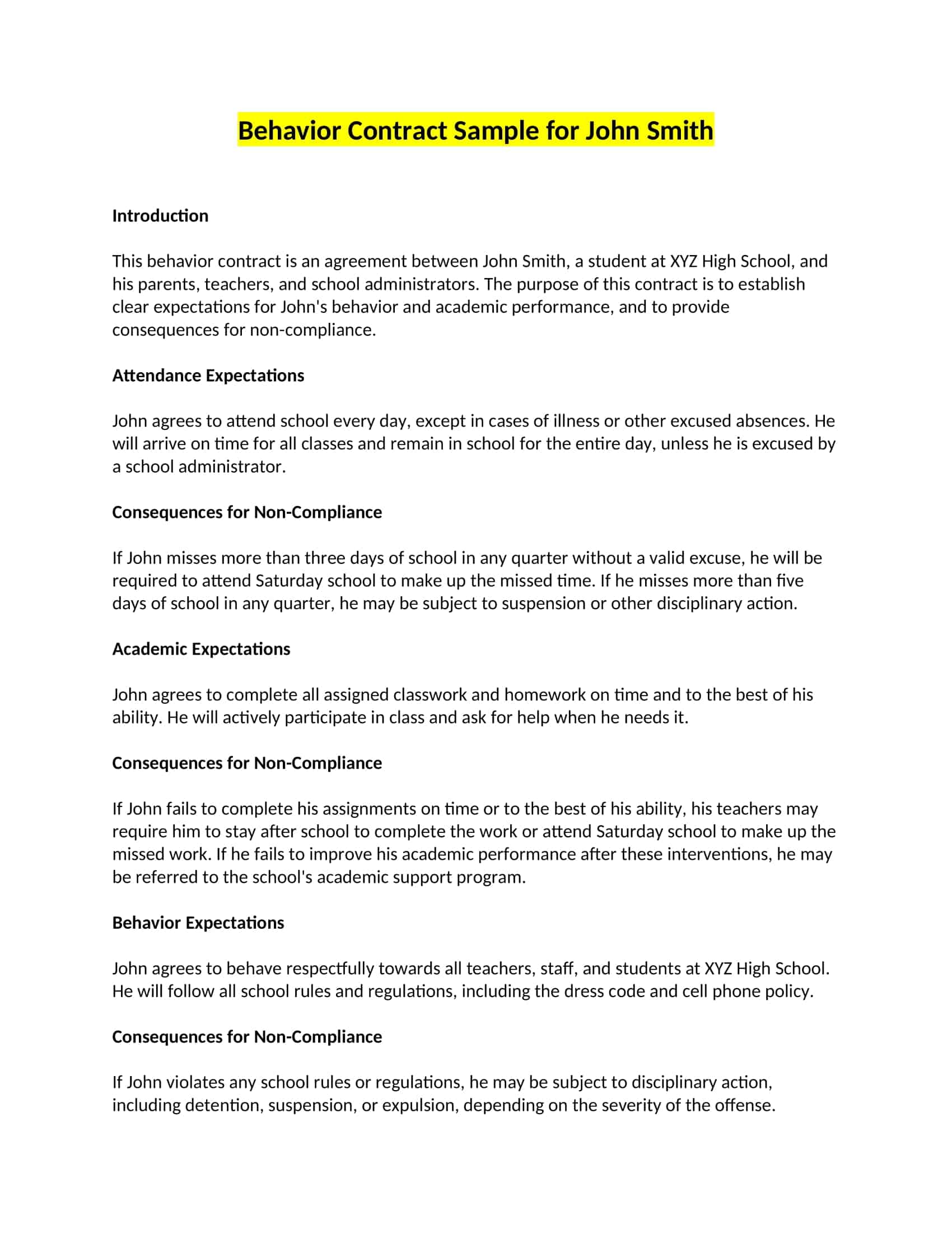 behavior contract behavior contract