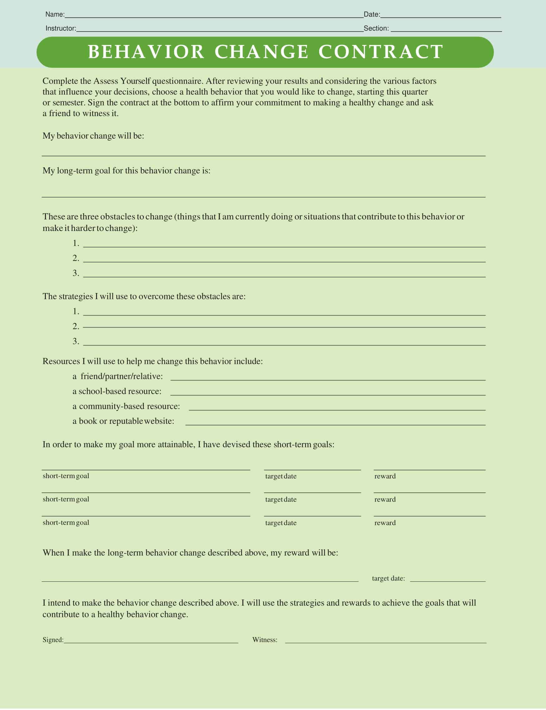 behavioral contract template behavioral contract template