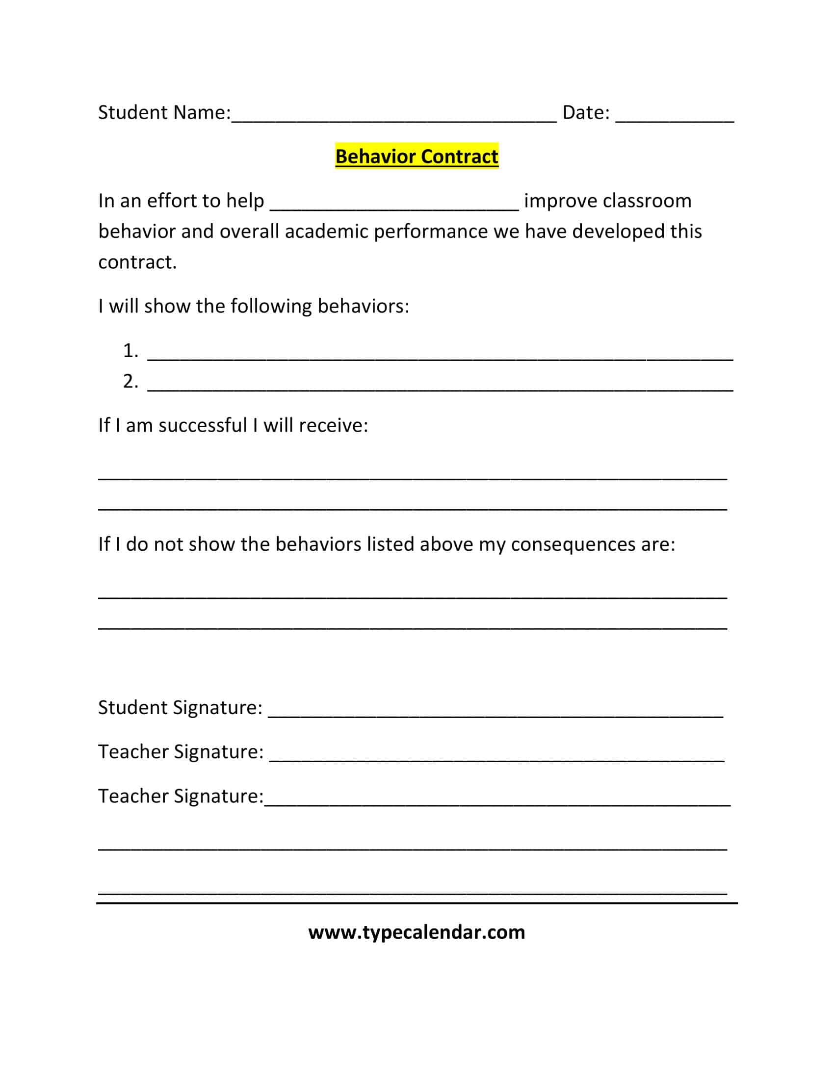 classroom behavior contract classroom behavior contract