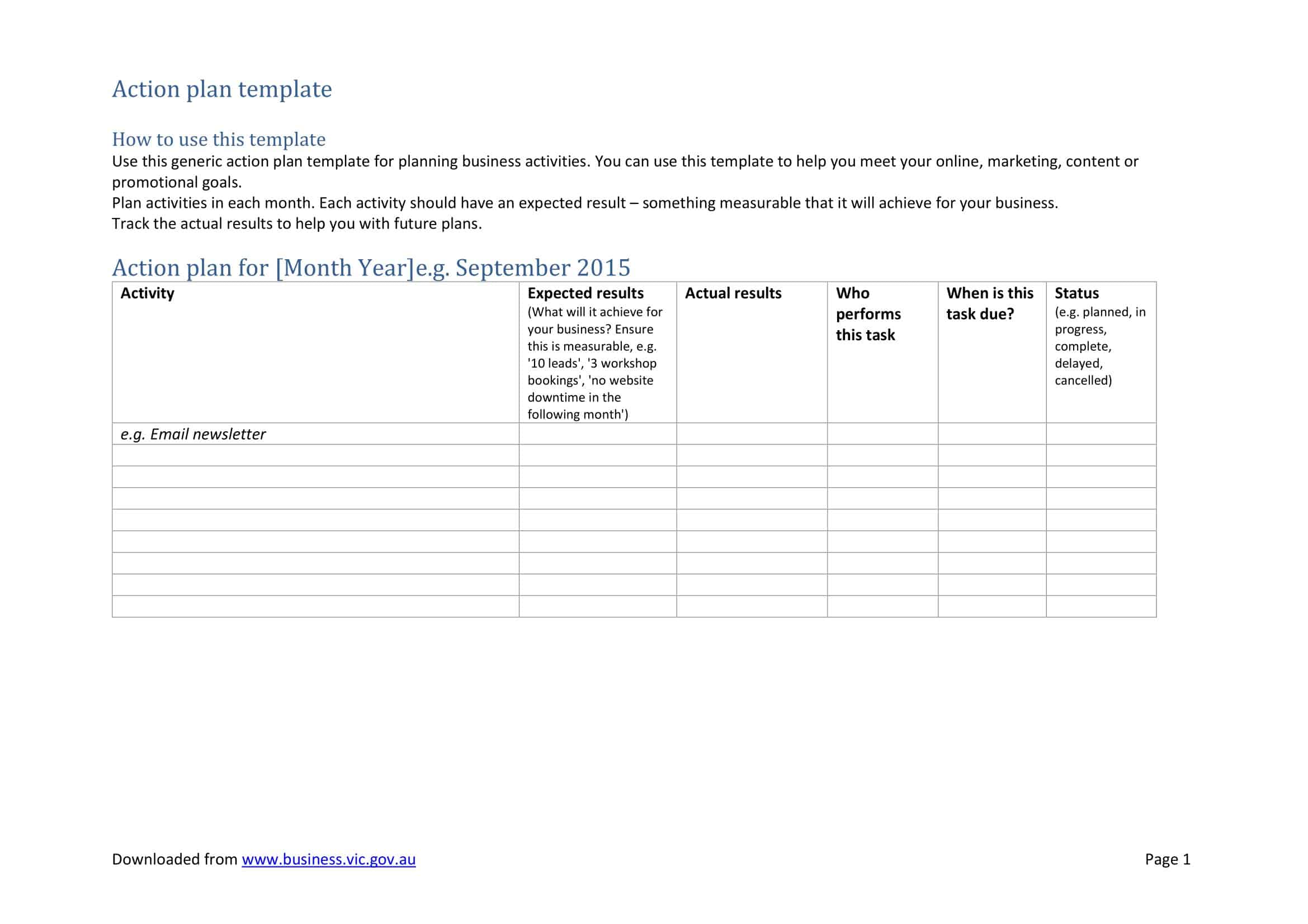 free action plan template free action plan template