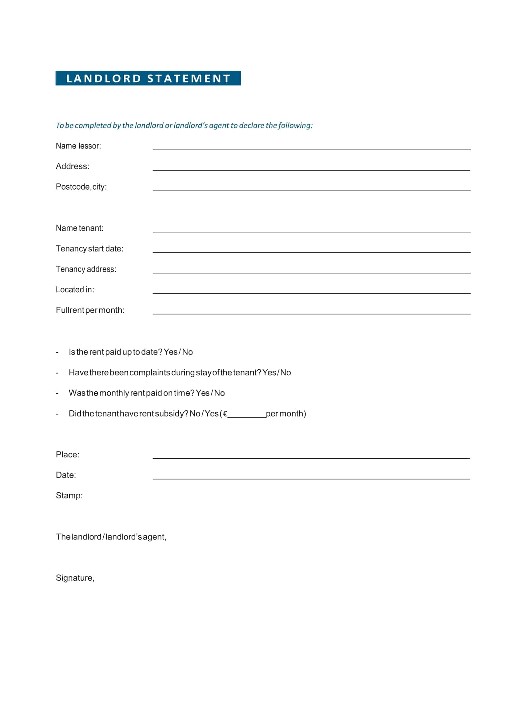 landlord rent statement template landlord rent statement template