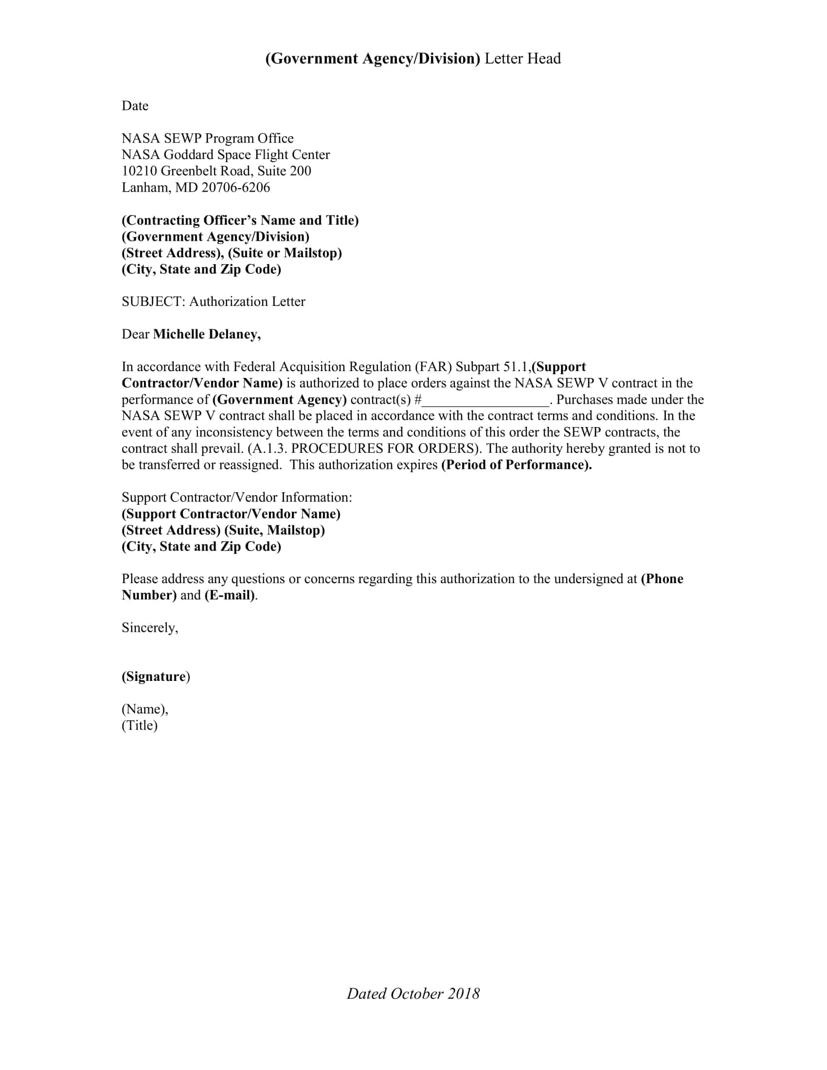 letter of authorization format letter of authorization format