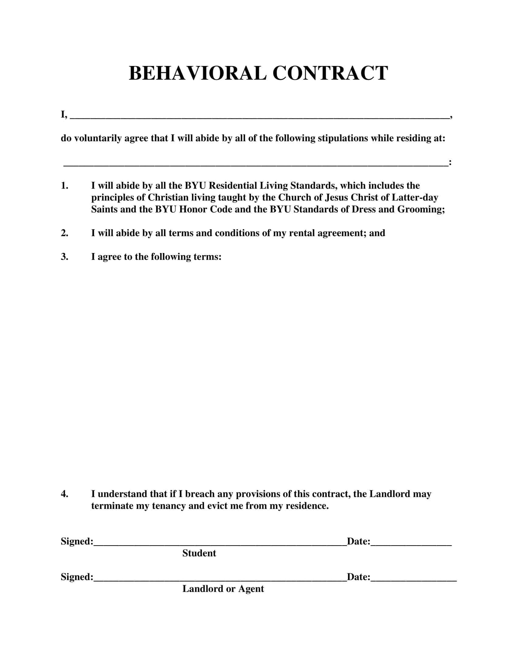 printable behavior contract printable behavior contract