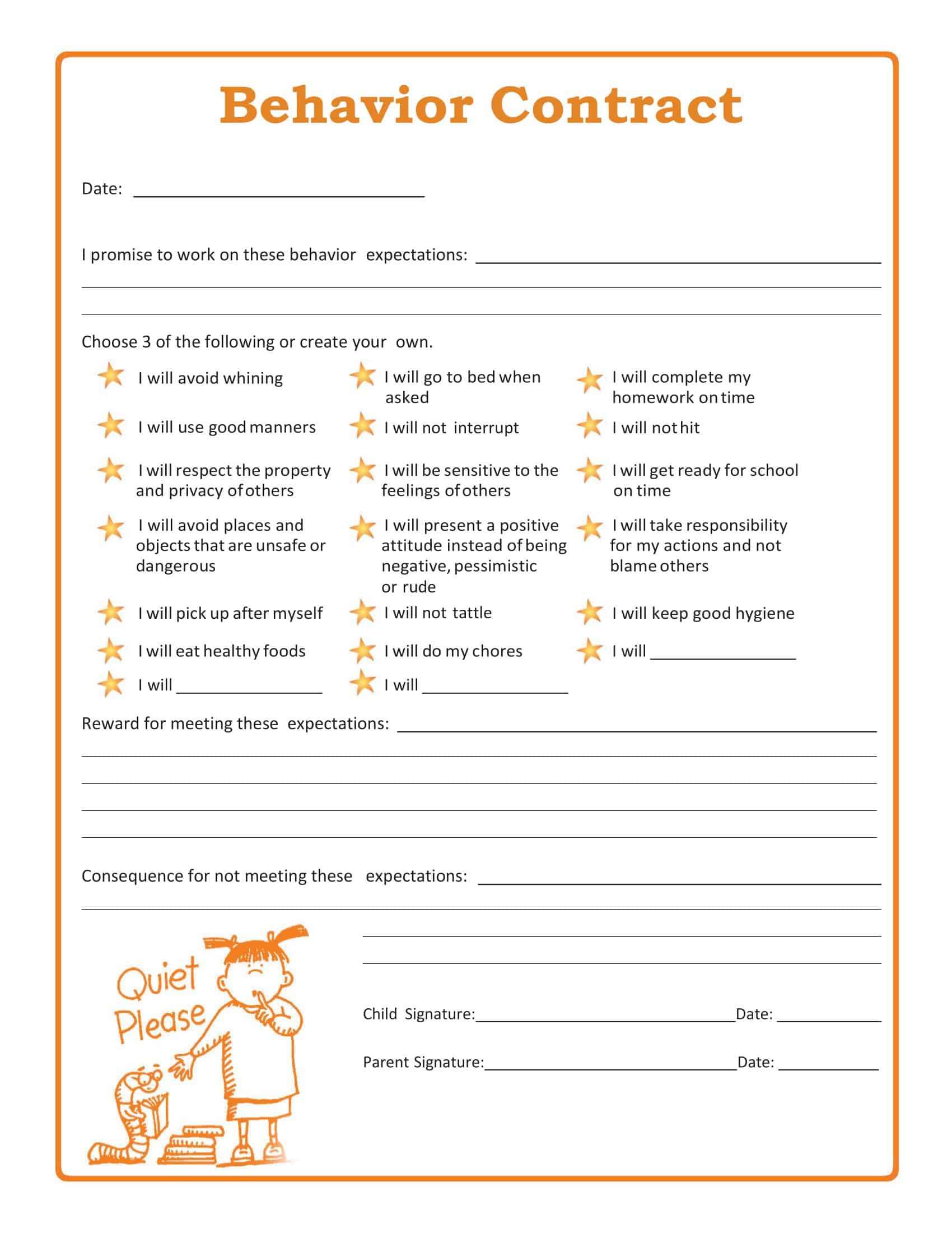 sample behavior contract for adults sample behavior contract for adults