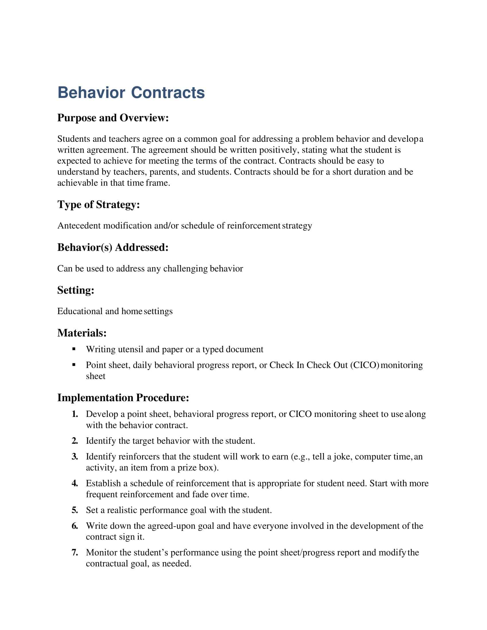 sample behavior contract sample behavior contract
