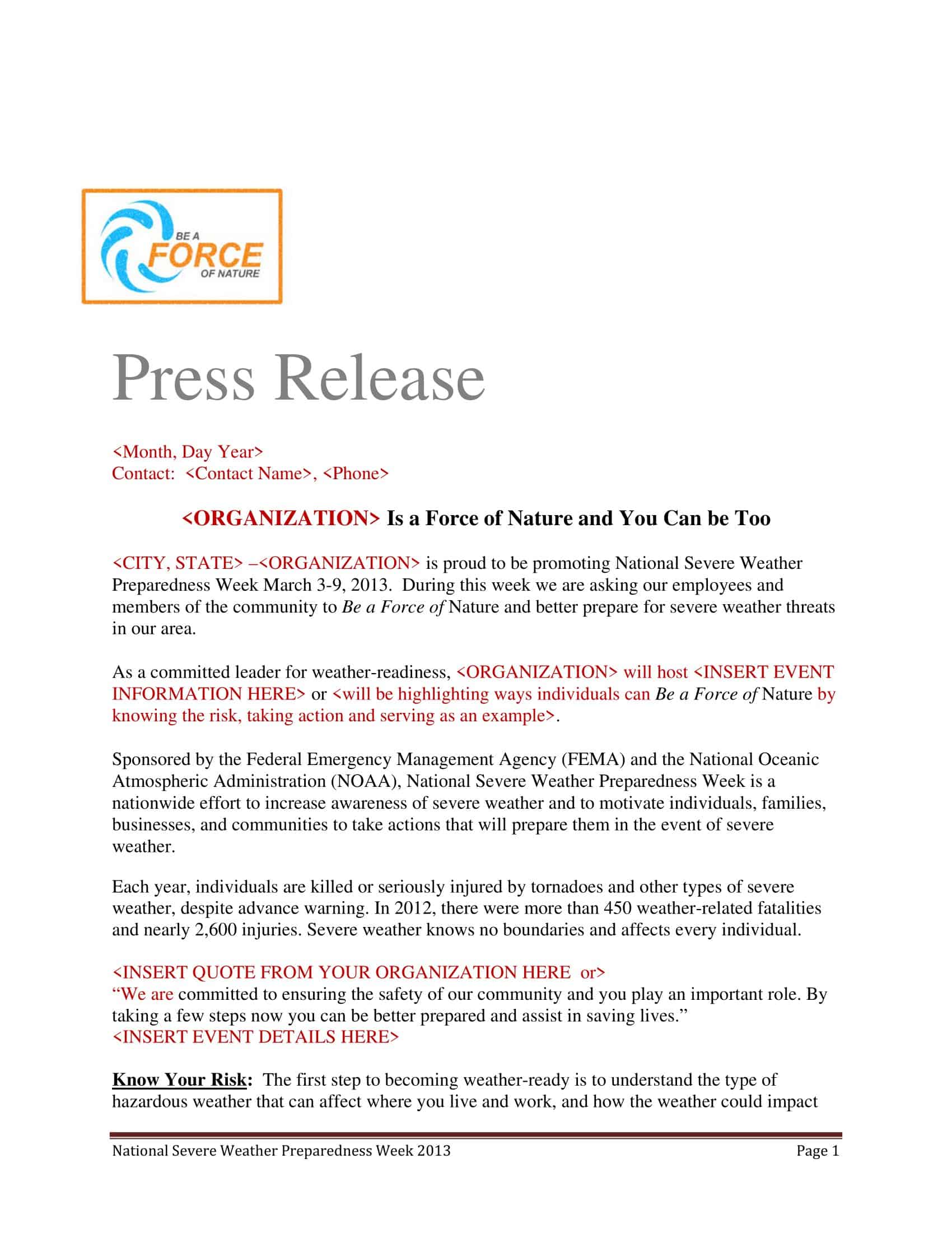 Blank online press release format example Blank online press release format example
