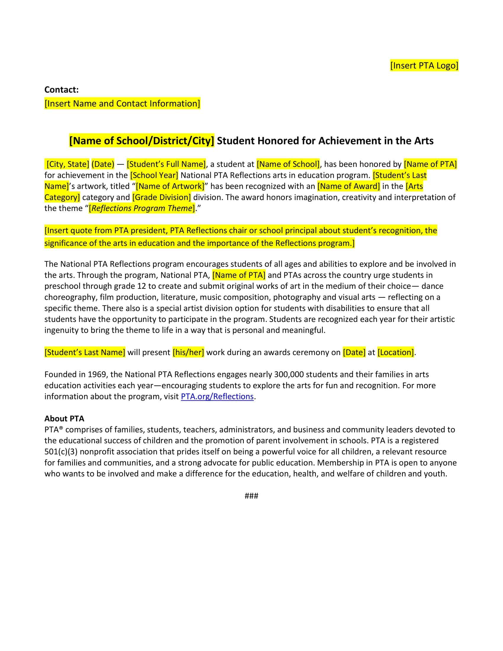 Blank press release format template Blank press release format template