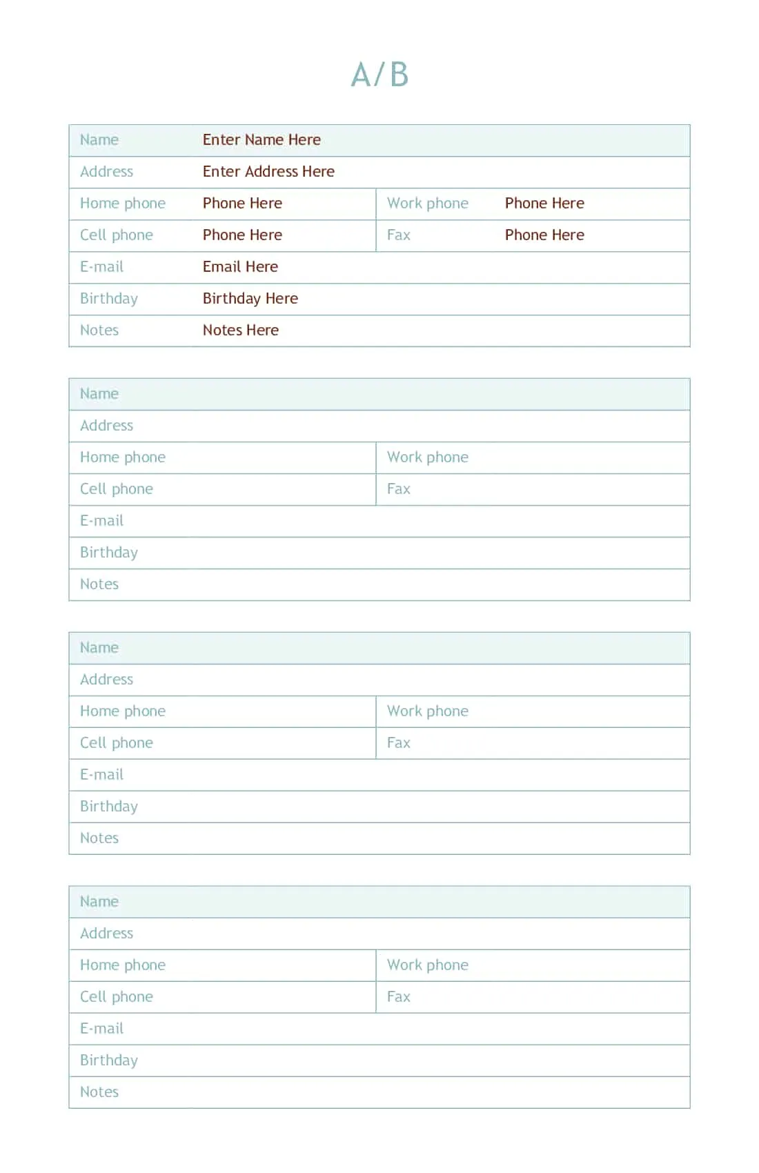 Contact list Excel editable Contact list Excel editable