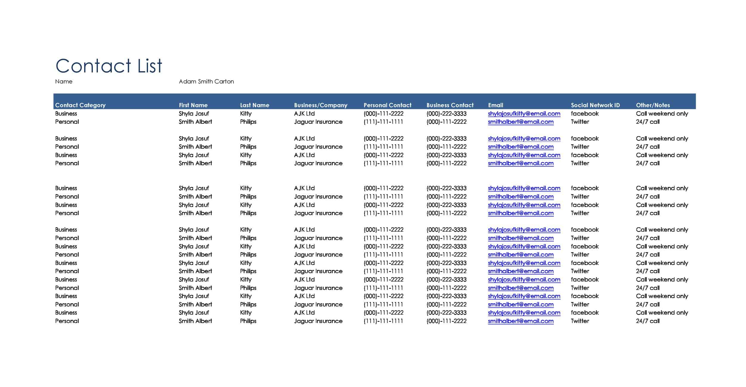Contact list PDF editable Contact list PDF editable