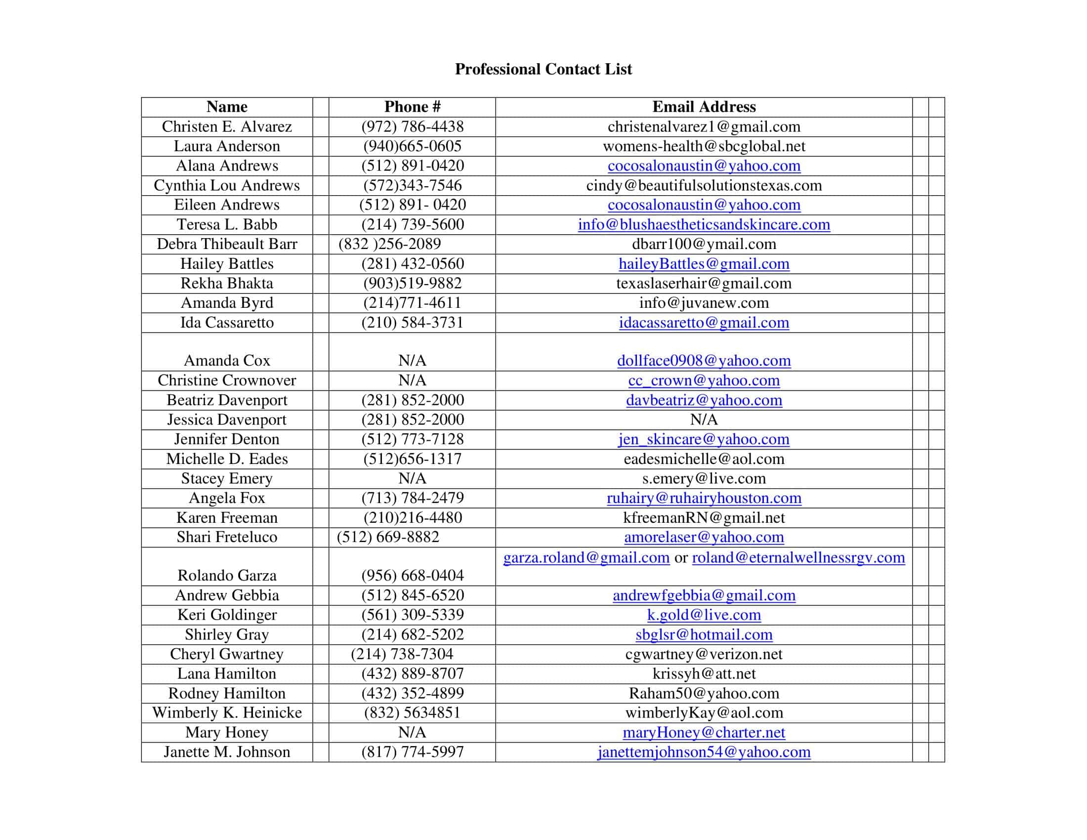 Contact list Word editable Contact list Word editable