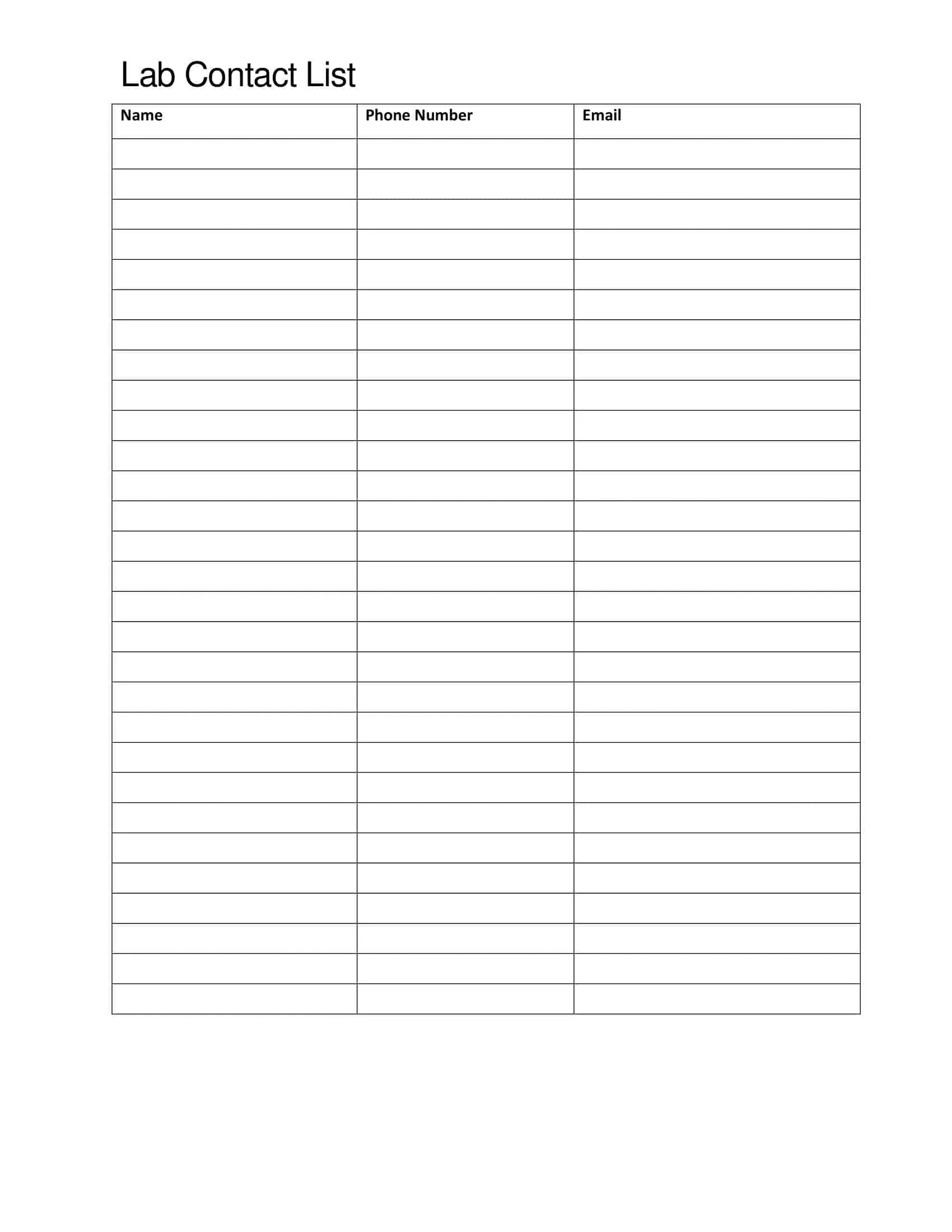 Contact list fillable format Contact list fillable format