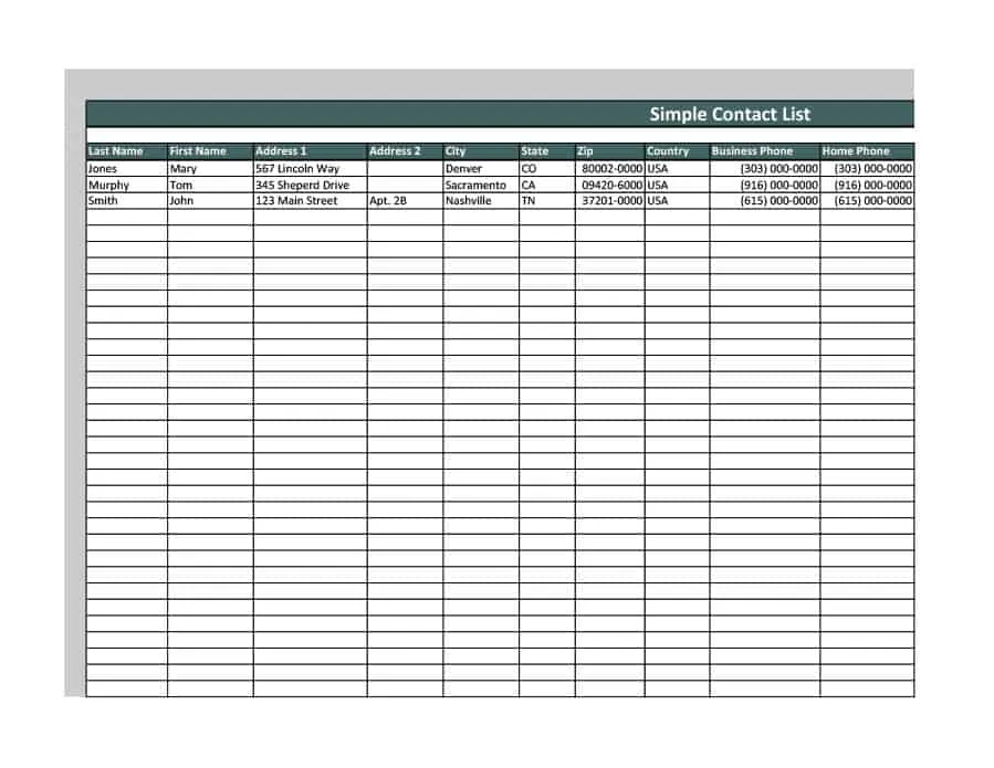 Contact list in Excel Contact list in Excel