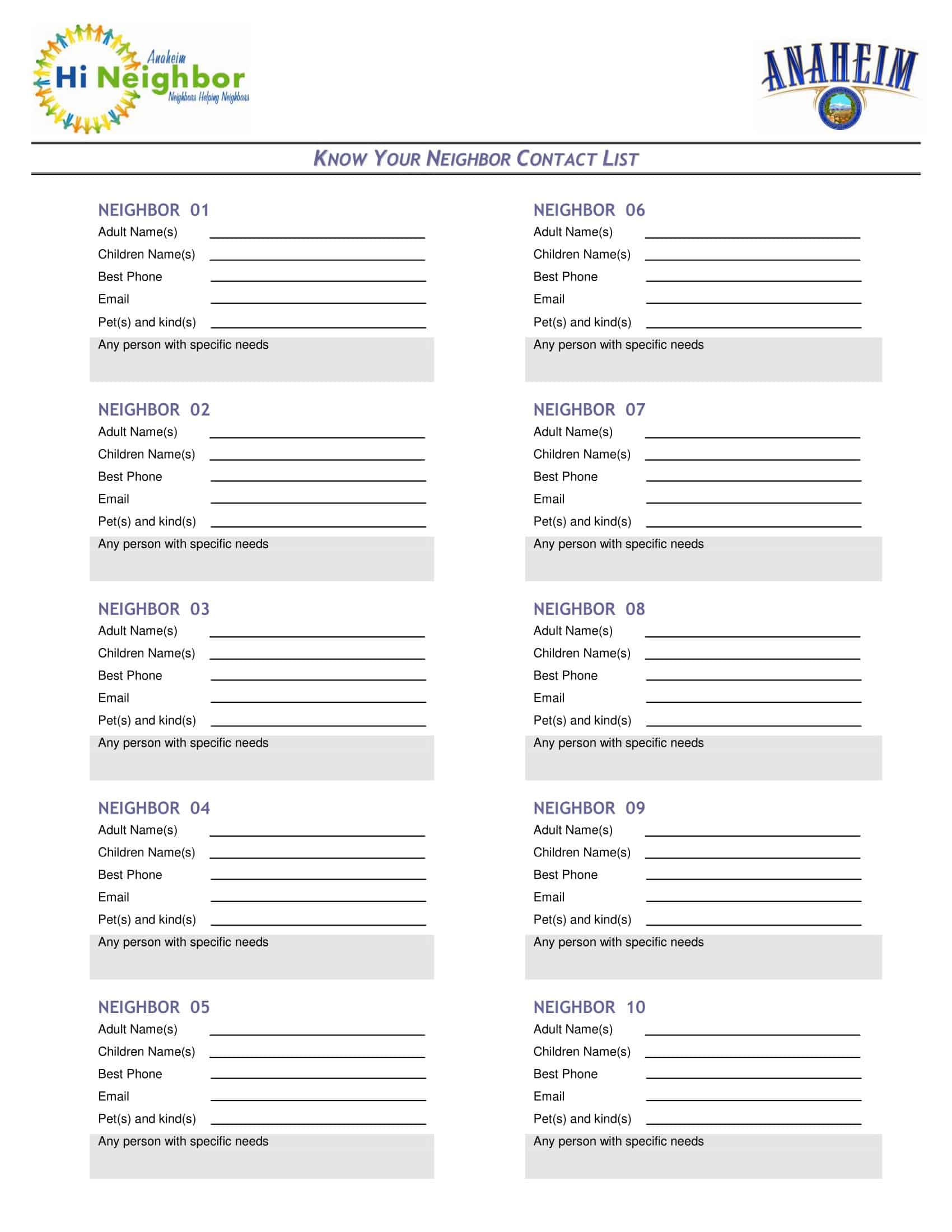 Customizable Excel contact list Customizable Excel contact list