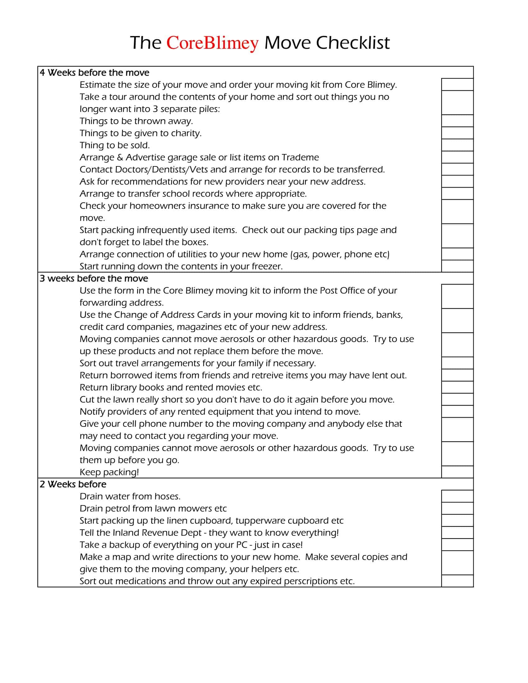 Documented Moving Checklist Printable Documented Moving Checklist Printable