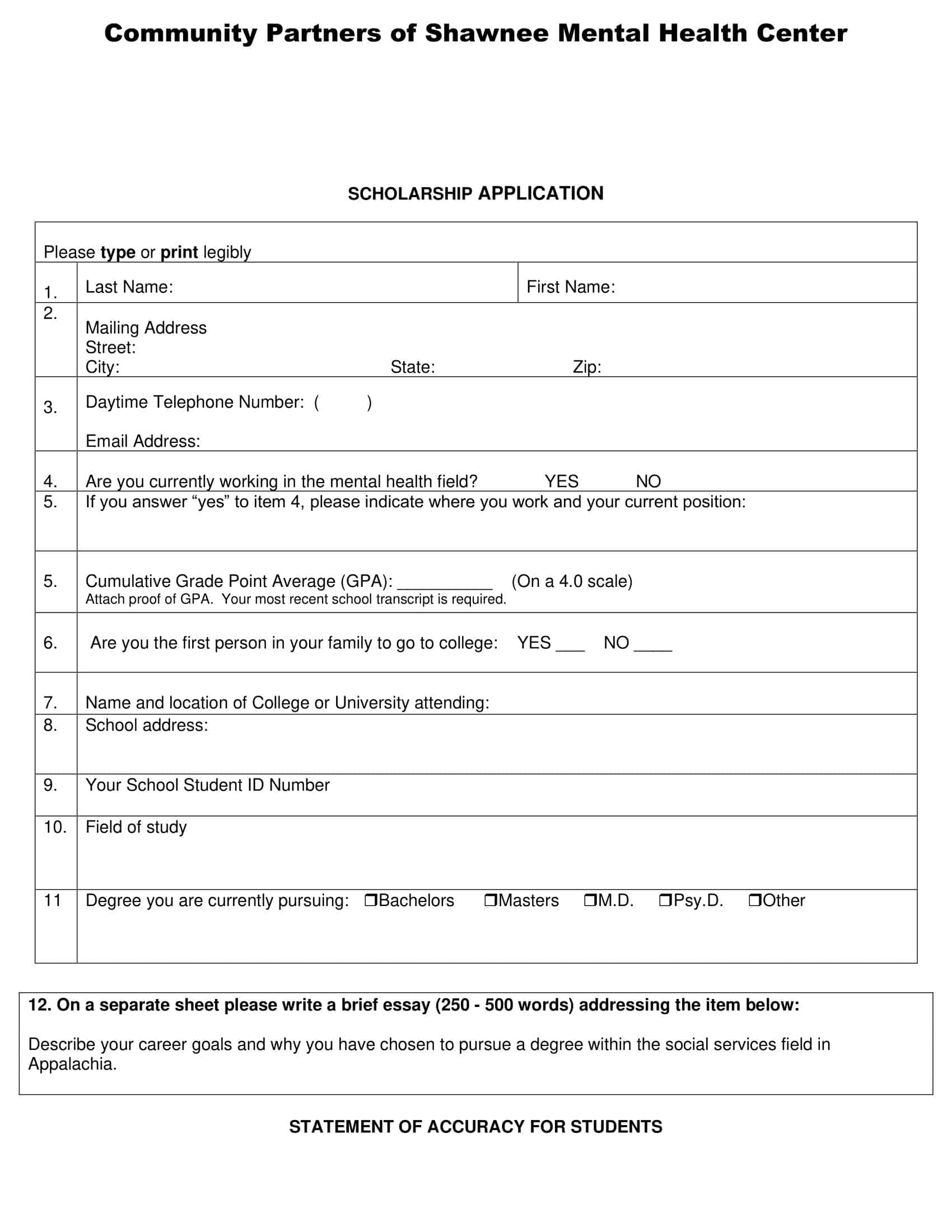 Downloadable Scholarship Application Template Downloadable Scholarship Application Template