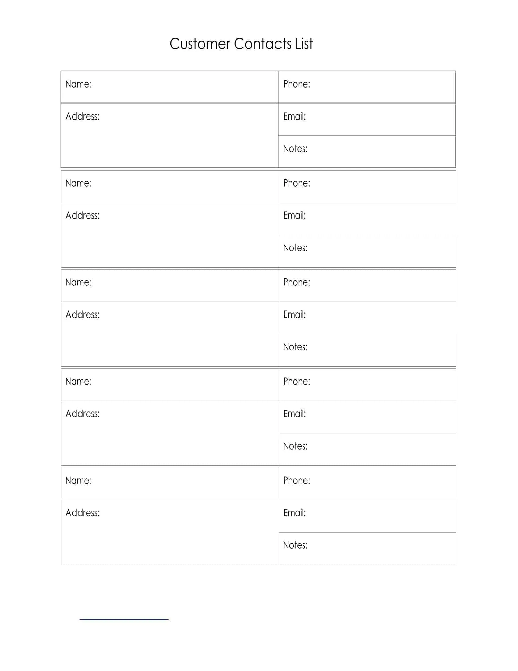 Fillable contact list form Fillable contact list form