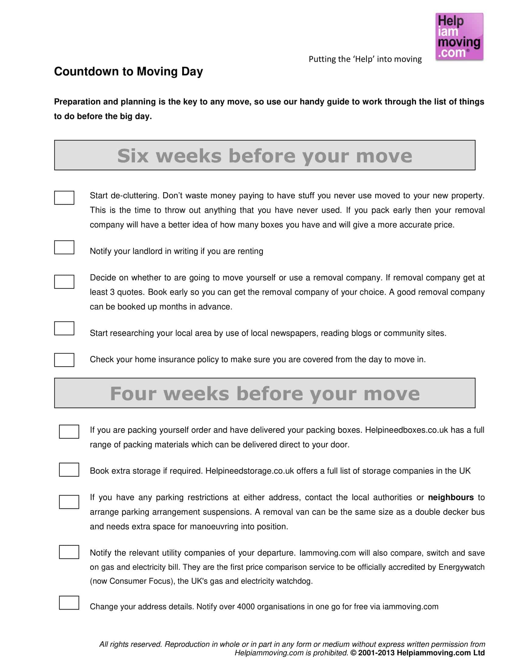 Free Moving Checklist Template Free Moving Checklist Template