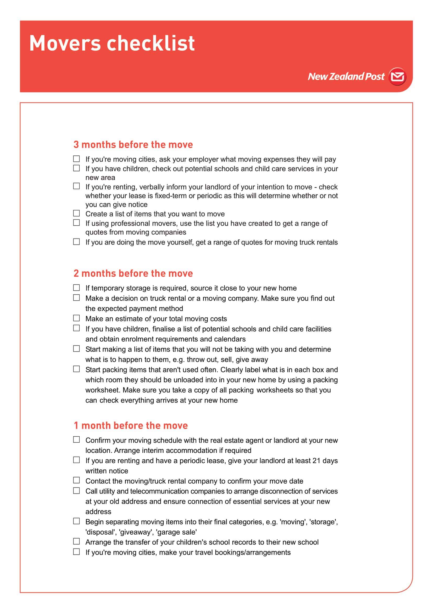 Free PDF Moving Checklist Template Free PDF Moving Checklist Template