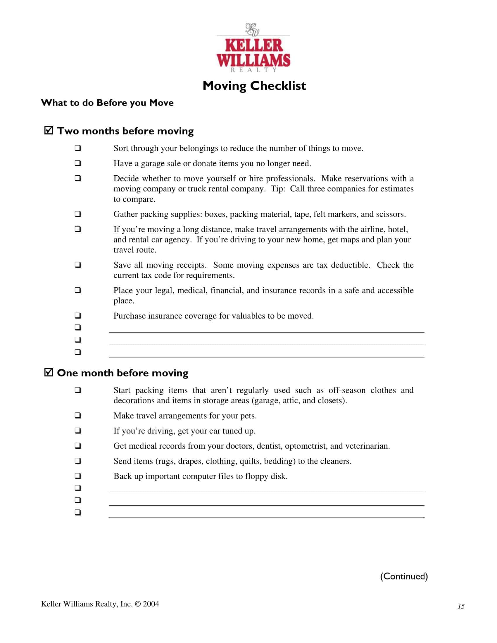 Free Printable Moving Checklist for Renters Free Printable Moving Checklist for Renters