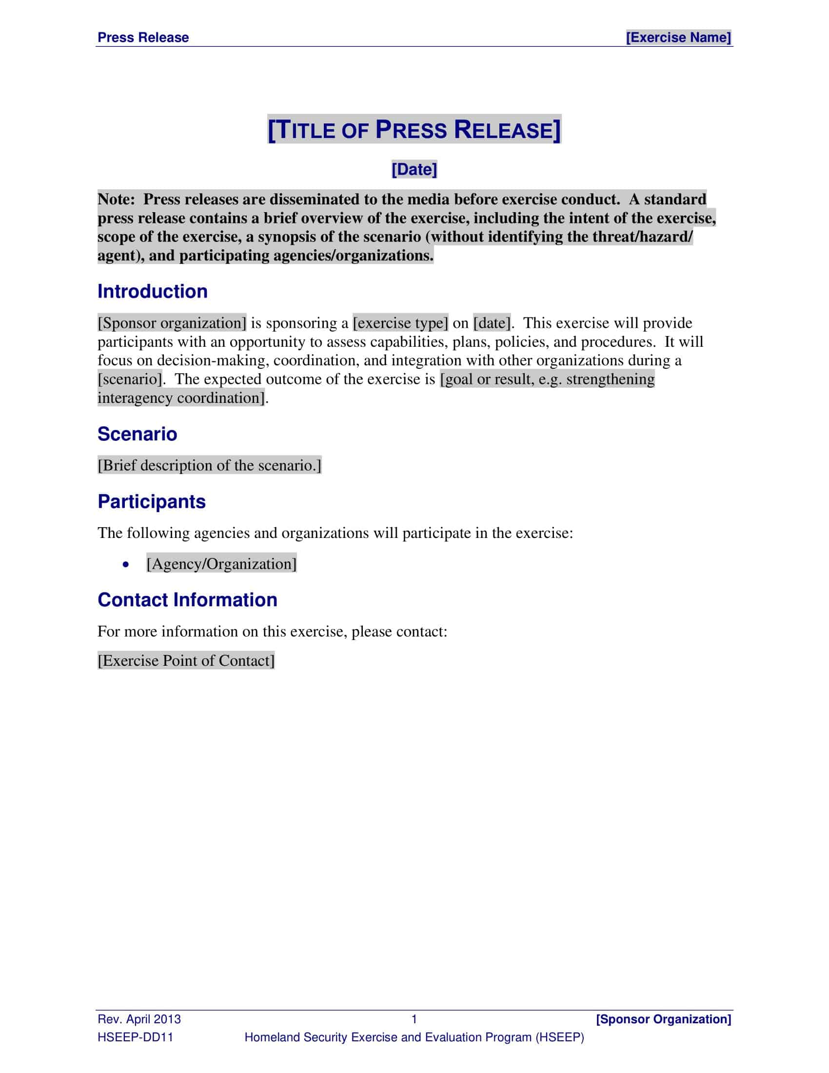 Free printable press release format template Free printable press release format template