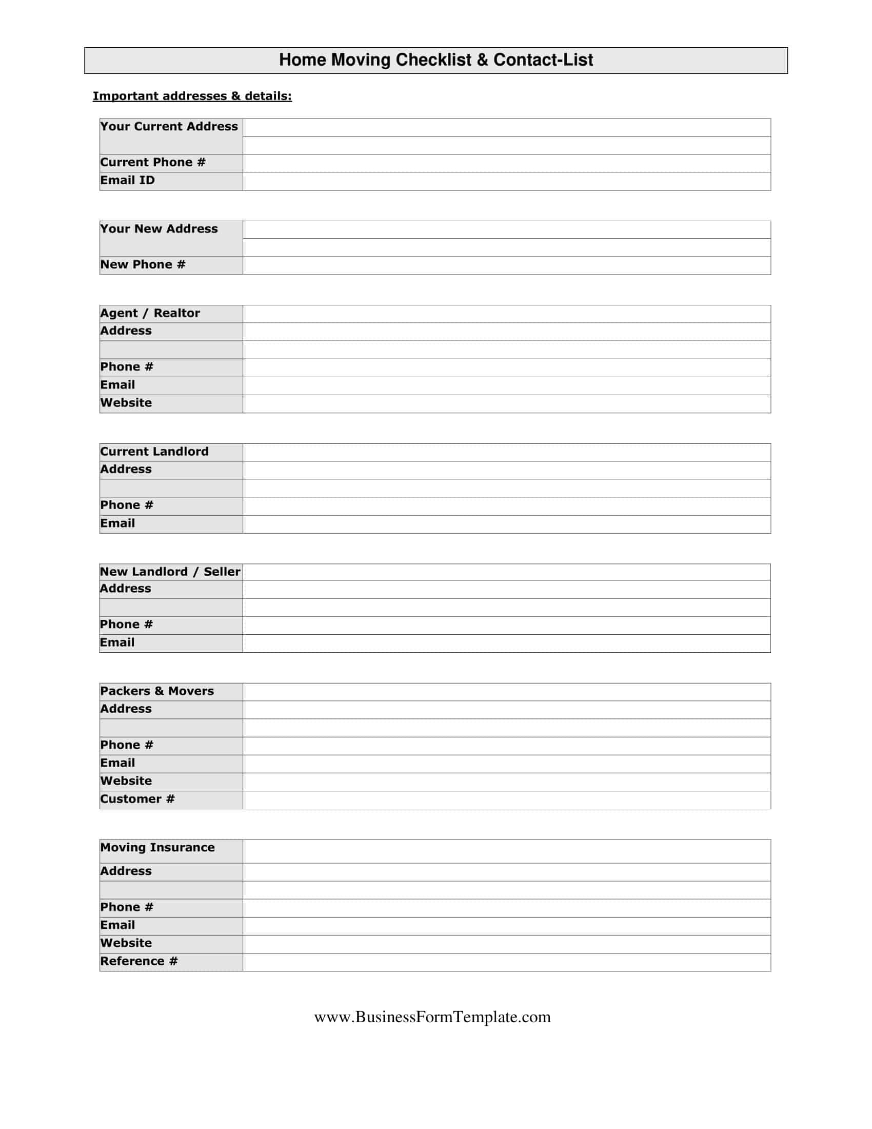 Moving Checklist Template Word Format Moving Checklist Template Word Format
