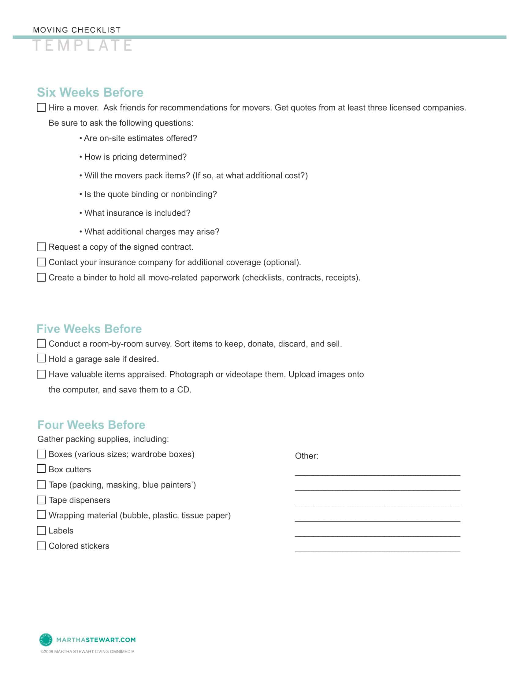 Moving Checklist Word Download Moving Checklist Word Download
