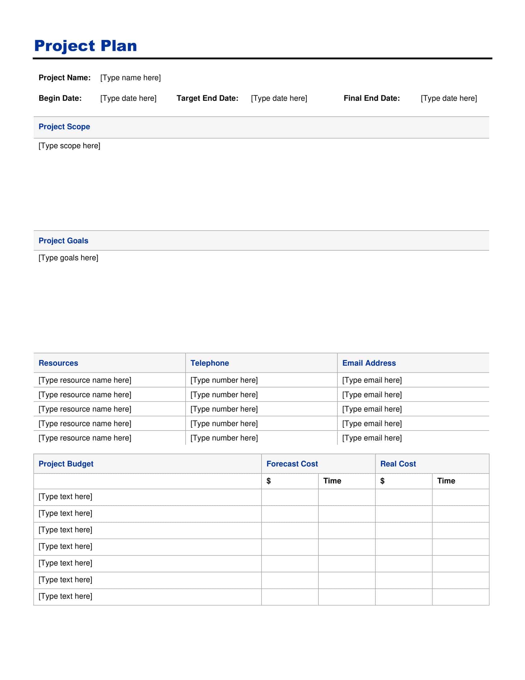 Professional Project Plan Template Professional Project Plan Template
