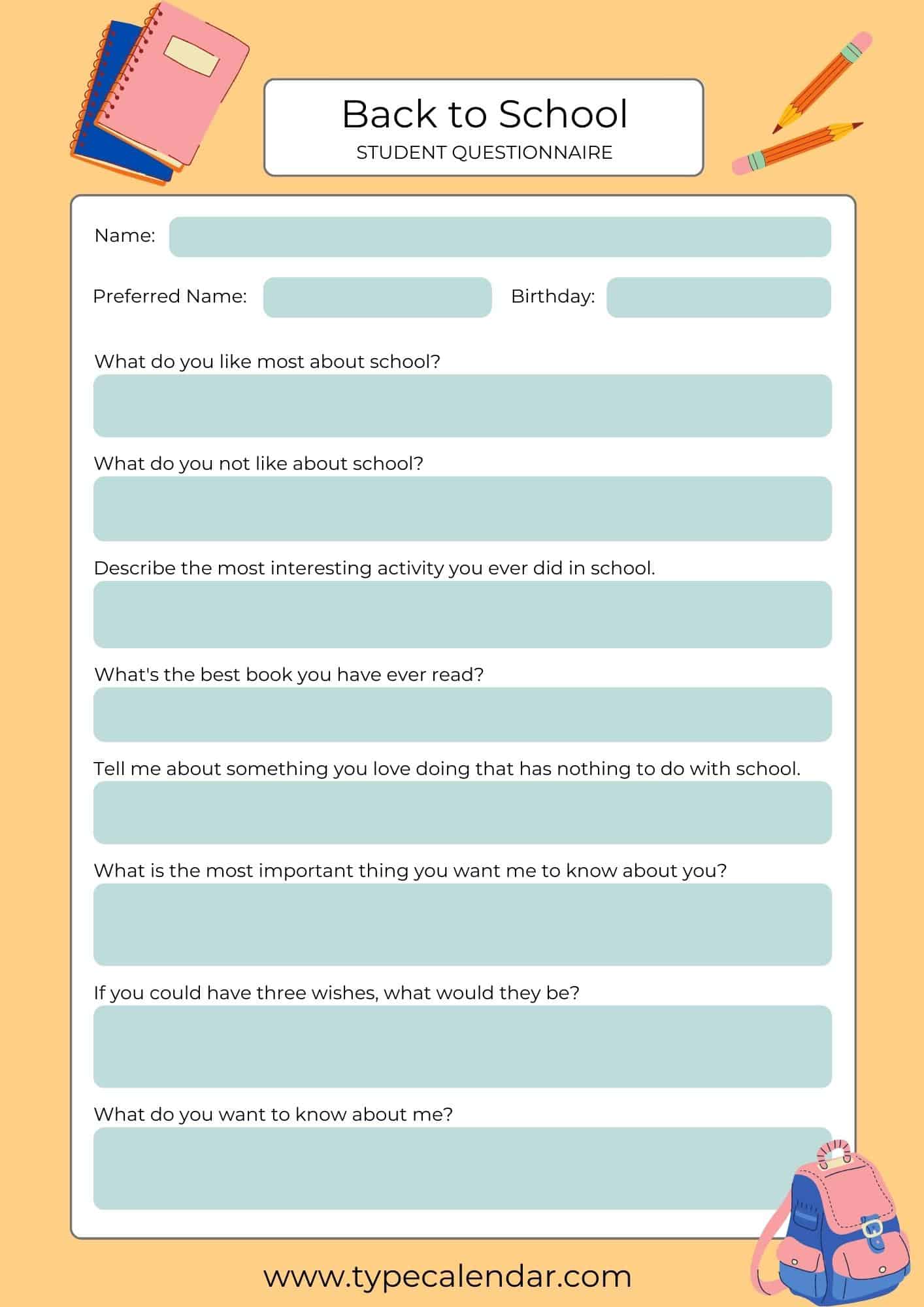 back to school questionnaire back to school questionnaire