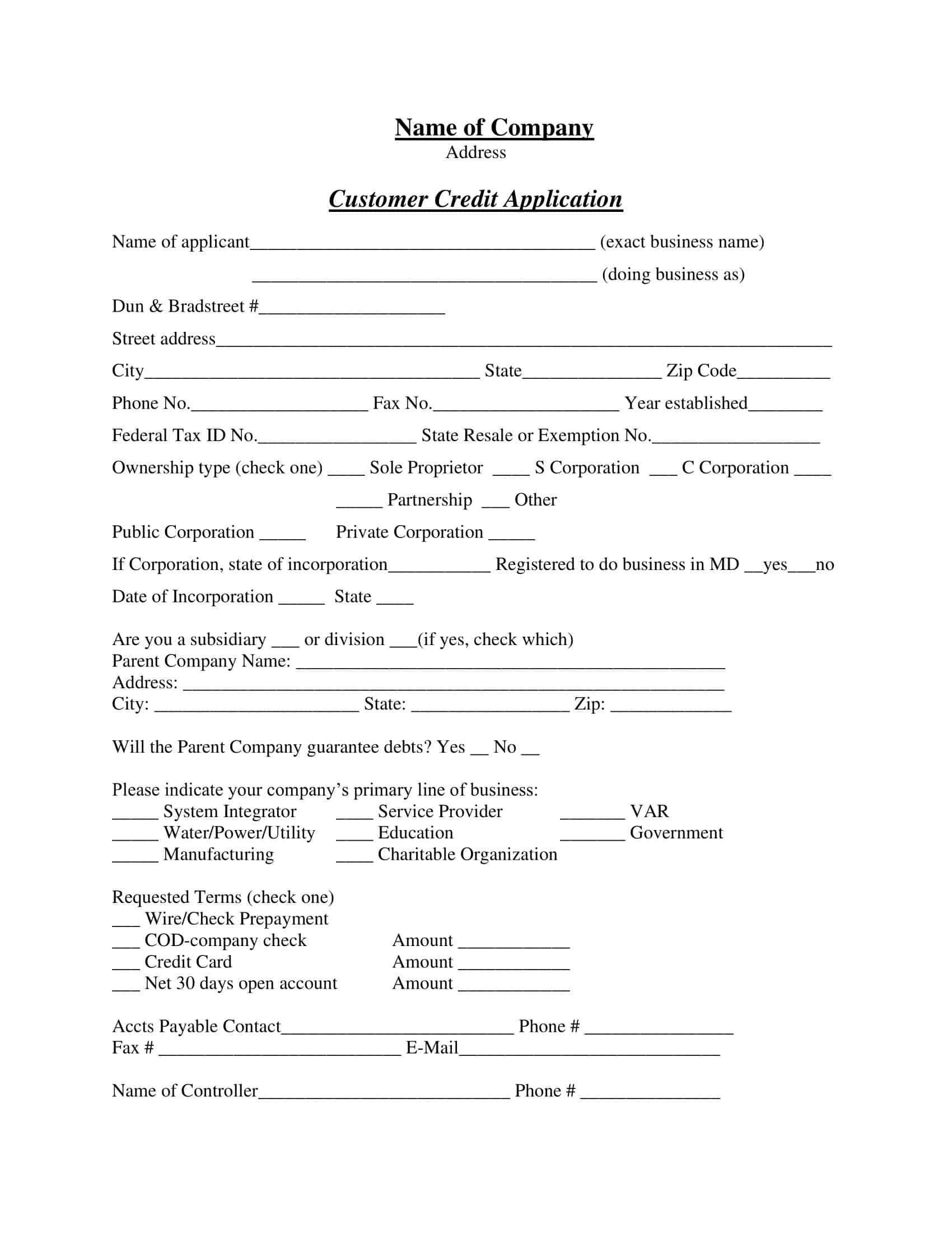 bank credit application form bank credit application form