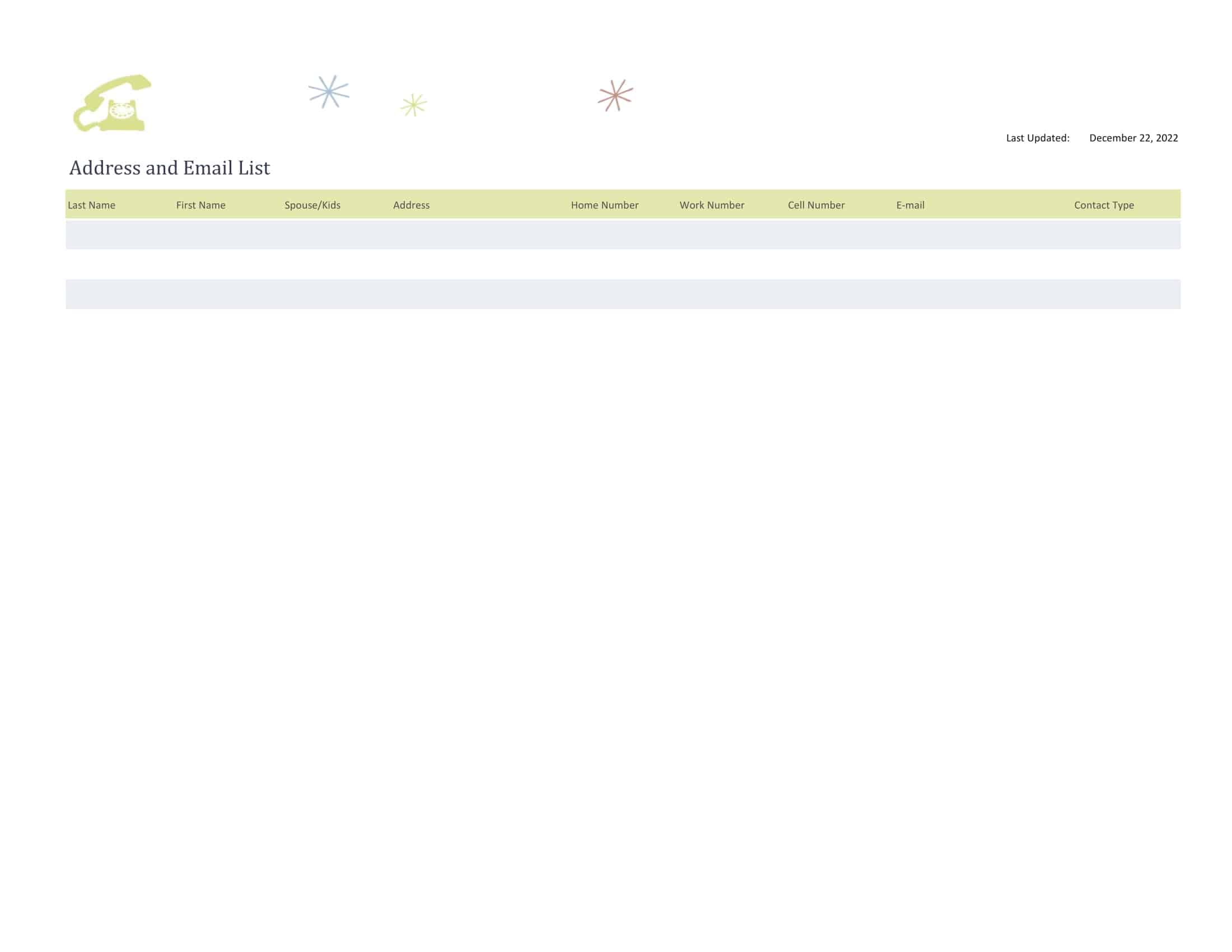 blank email list template blank email list template