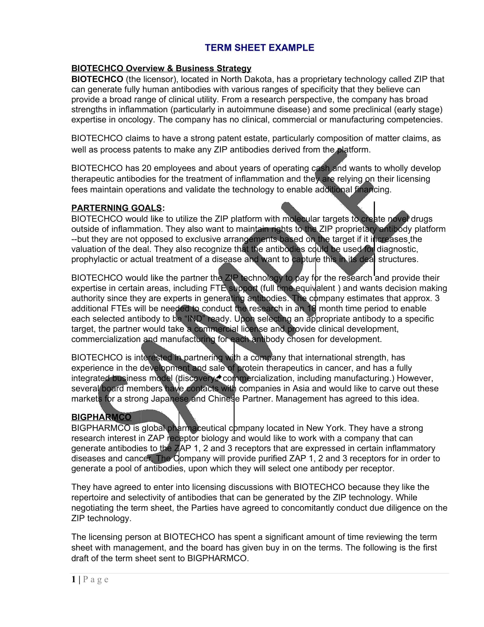 break-up fee term sheet break-up fee term sheet