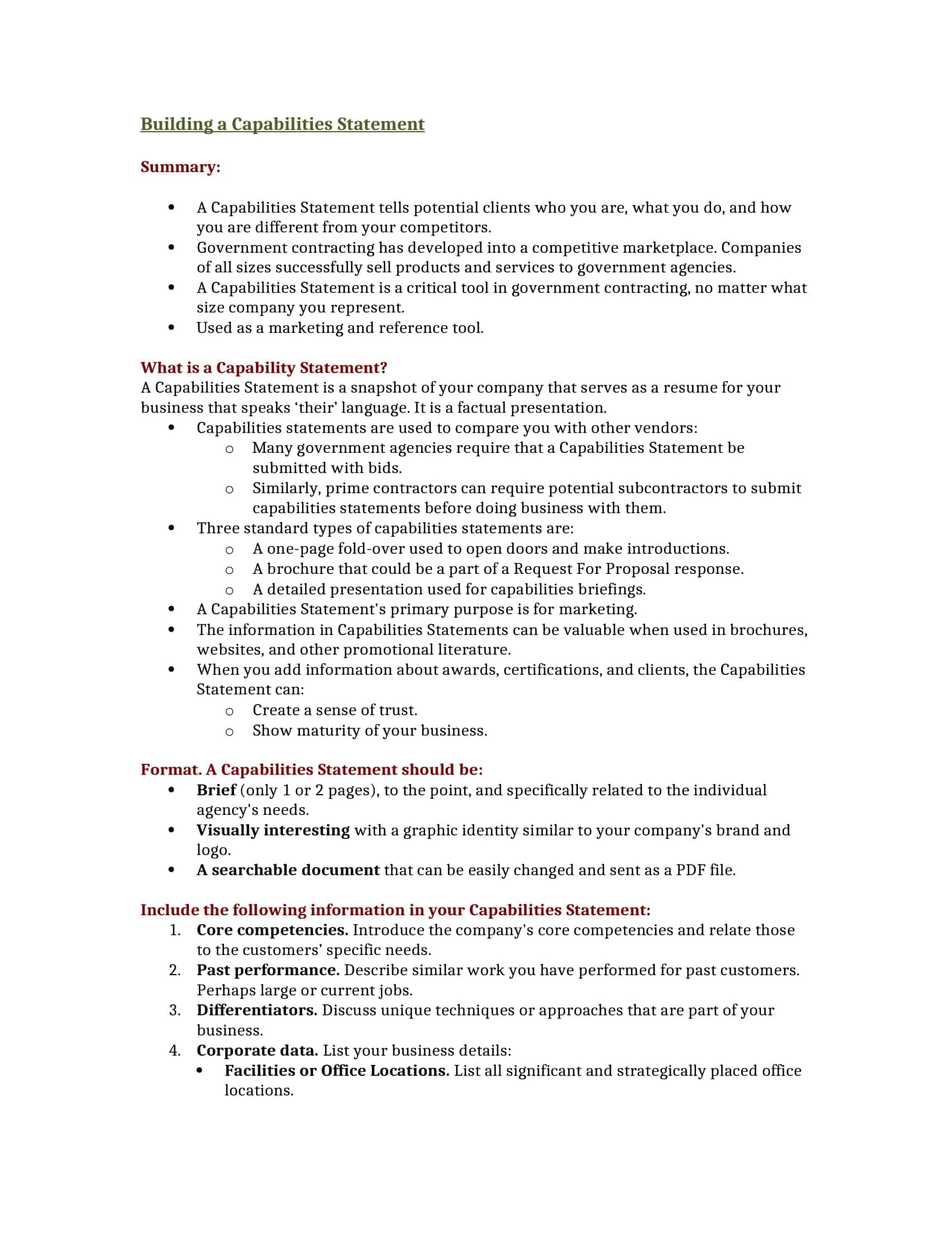 capability statement for government contractors capability statement for government contractors