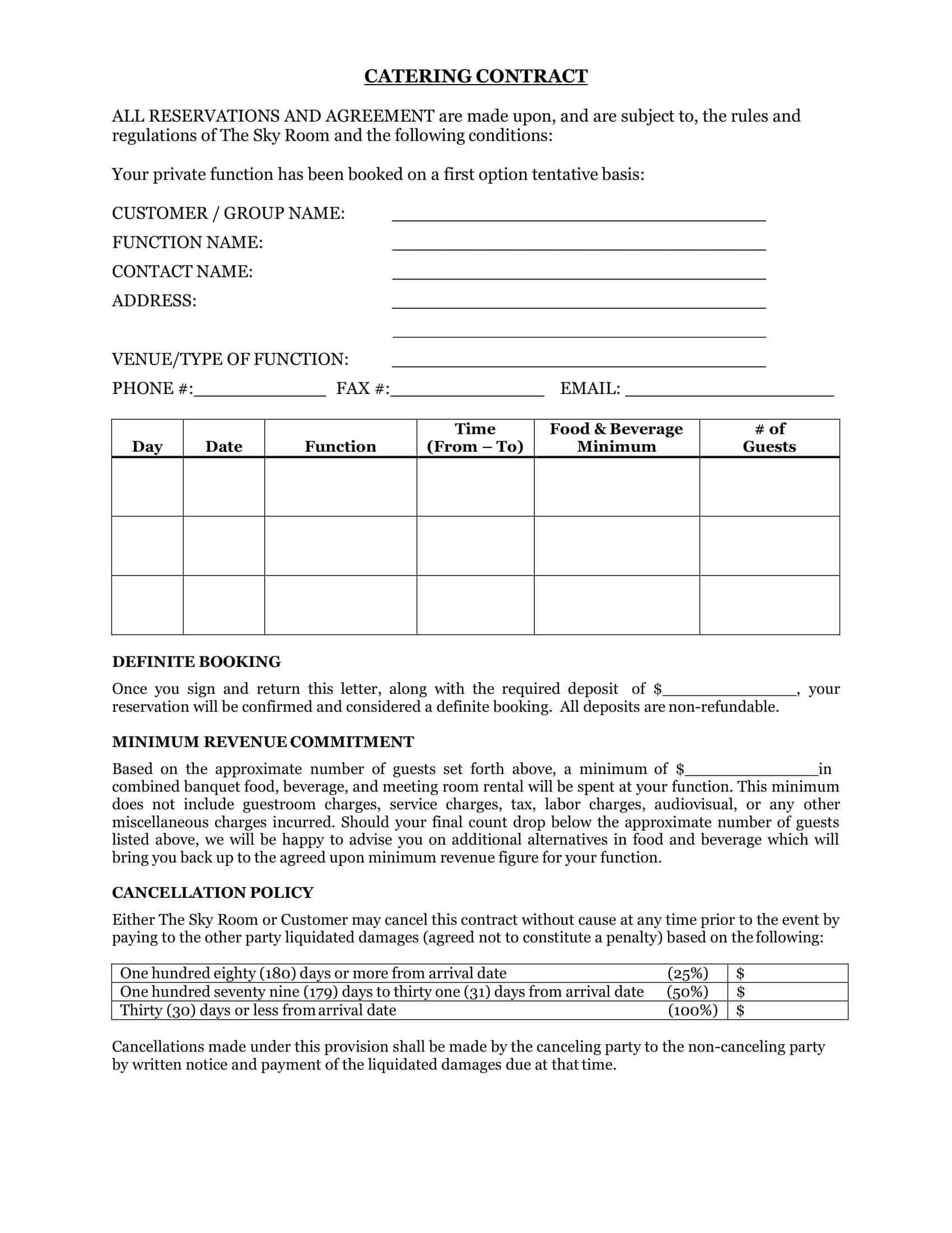catering contract agreement template catering contract agreement template