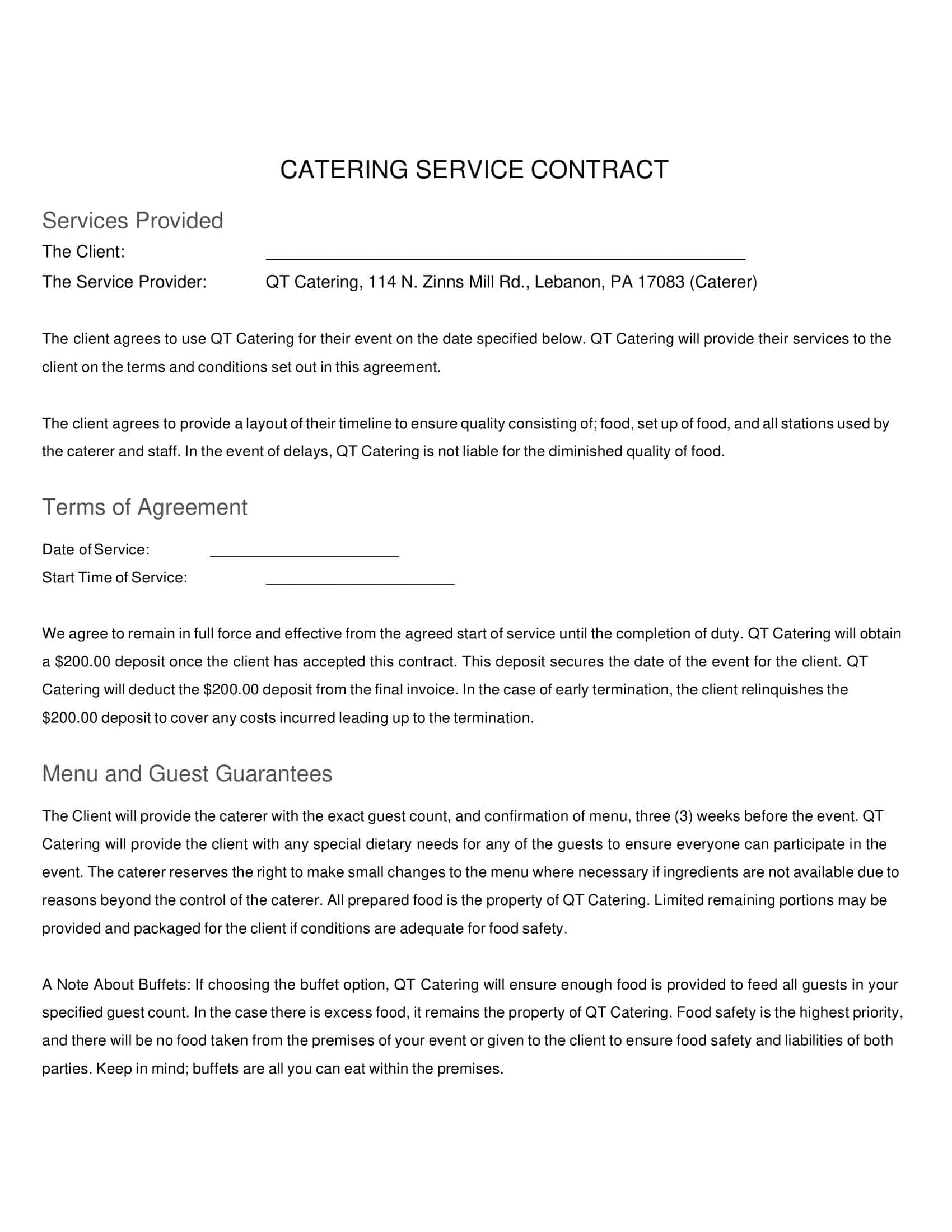 catering contract agreement catering contract agreement