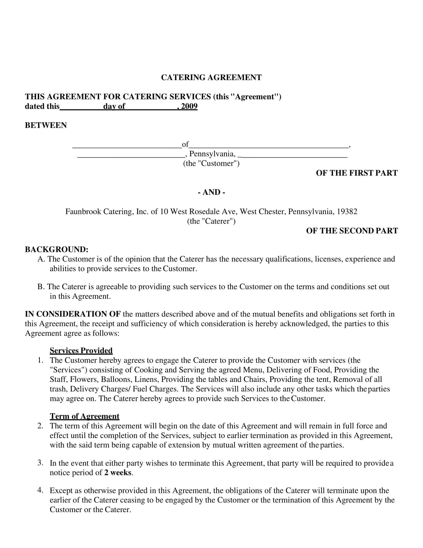 catering contract templates catering contract templates