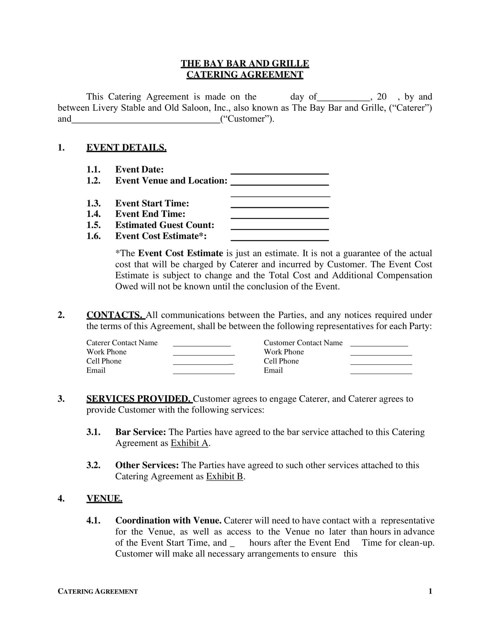 catering contracts templates catering contracts templates