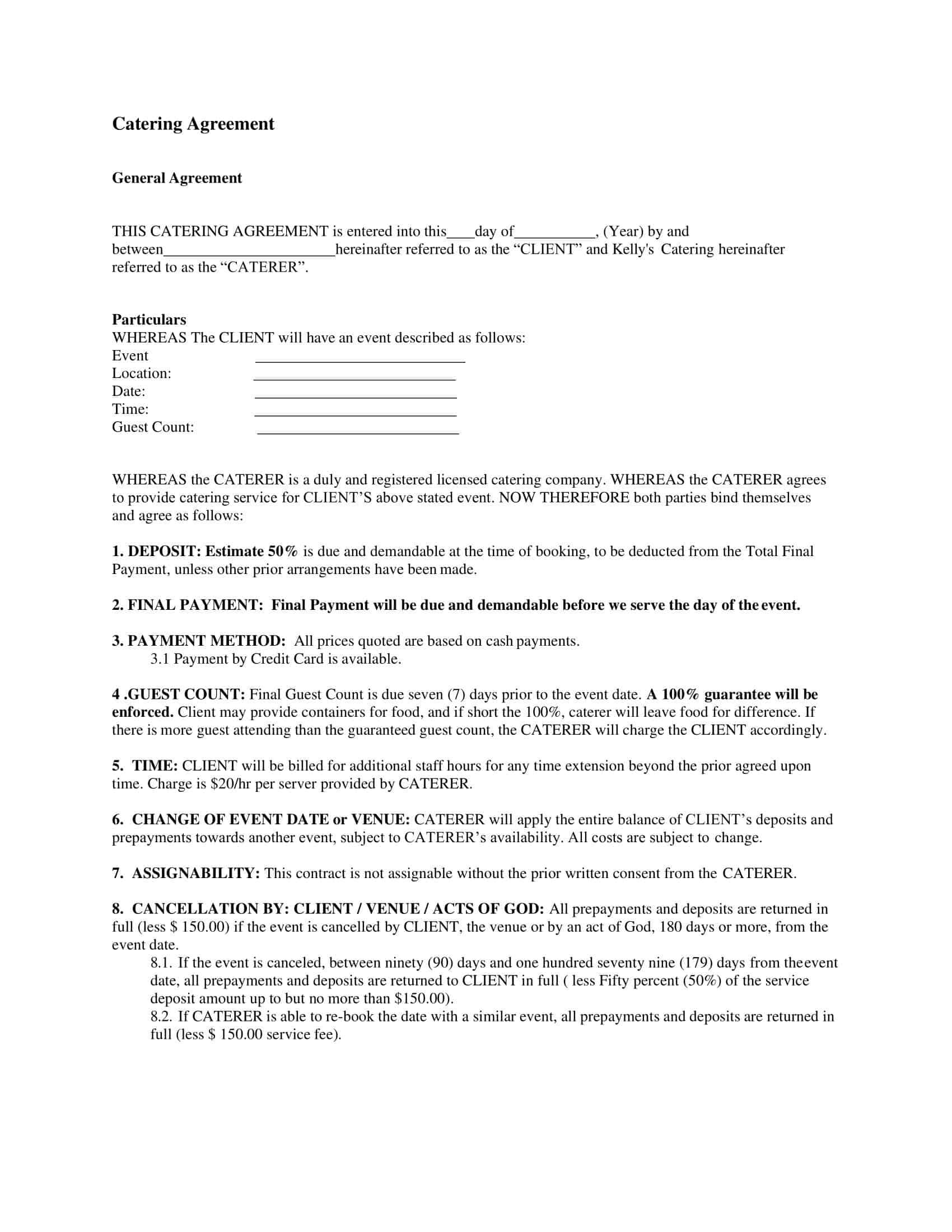 catering service contract template catering service contract template