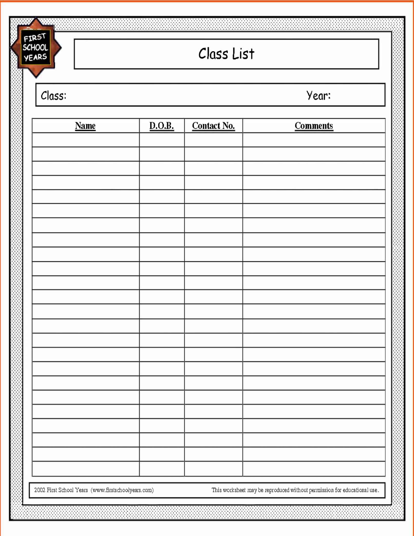 class roster template attendance class roster template attendance