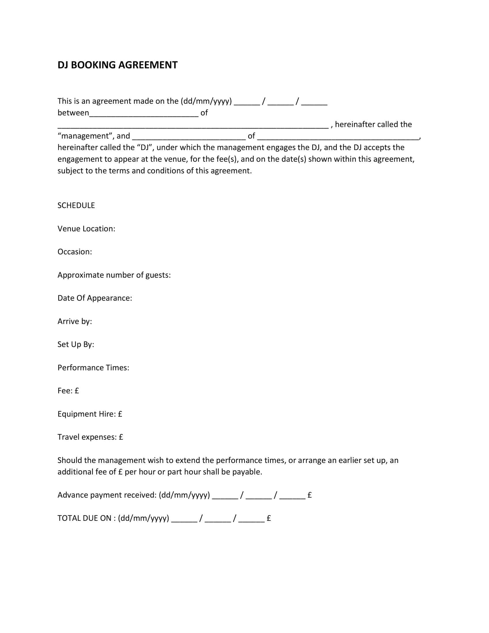 dj contract agreement sample dj contract agreement sample