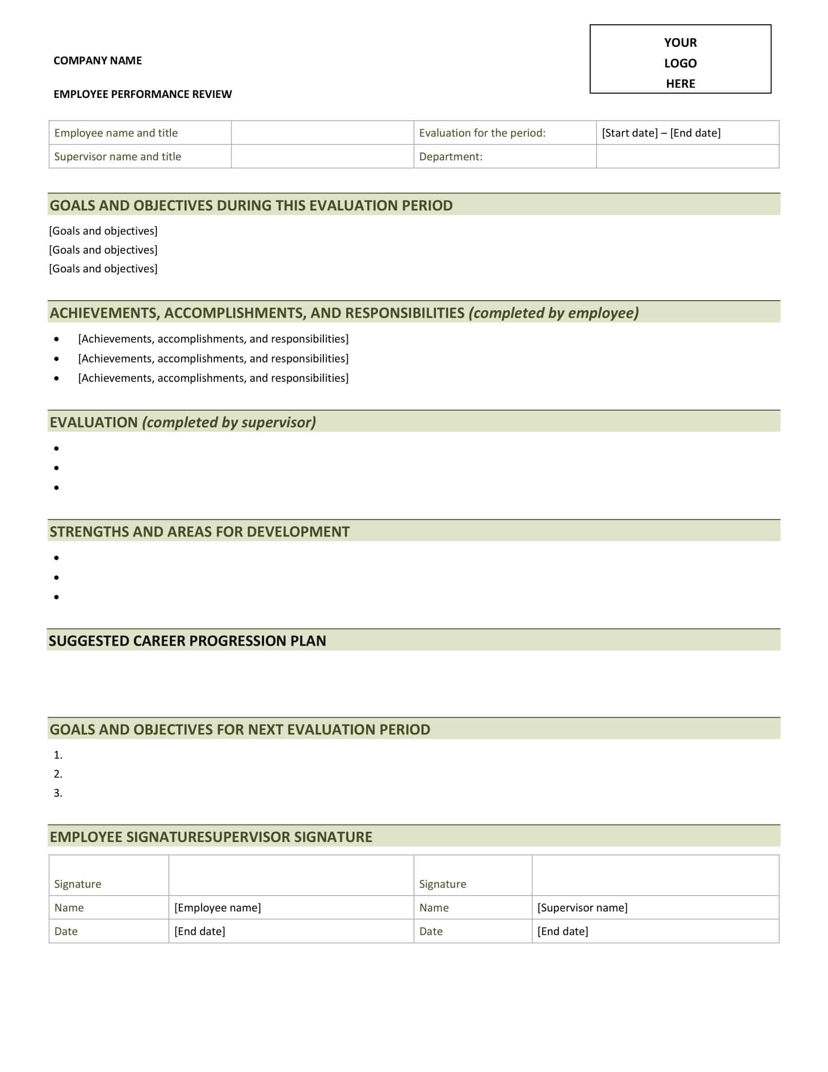employee performance review template employee performance review template