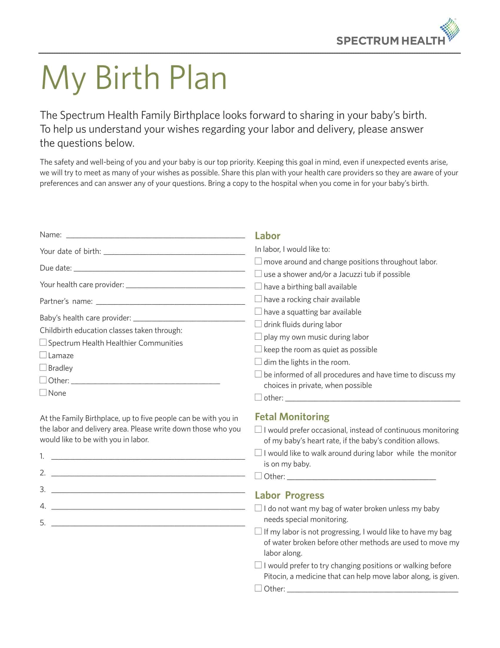 example of birth plan example of birth plan