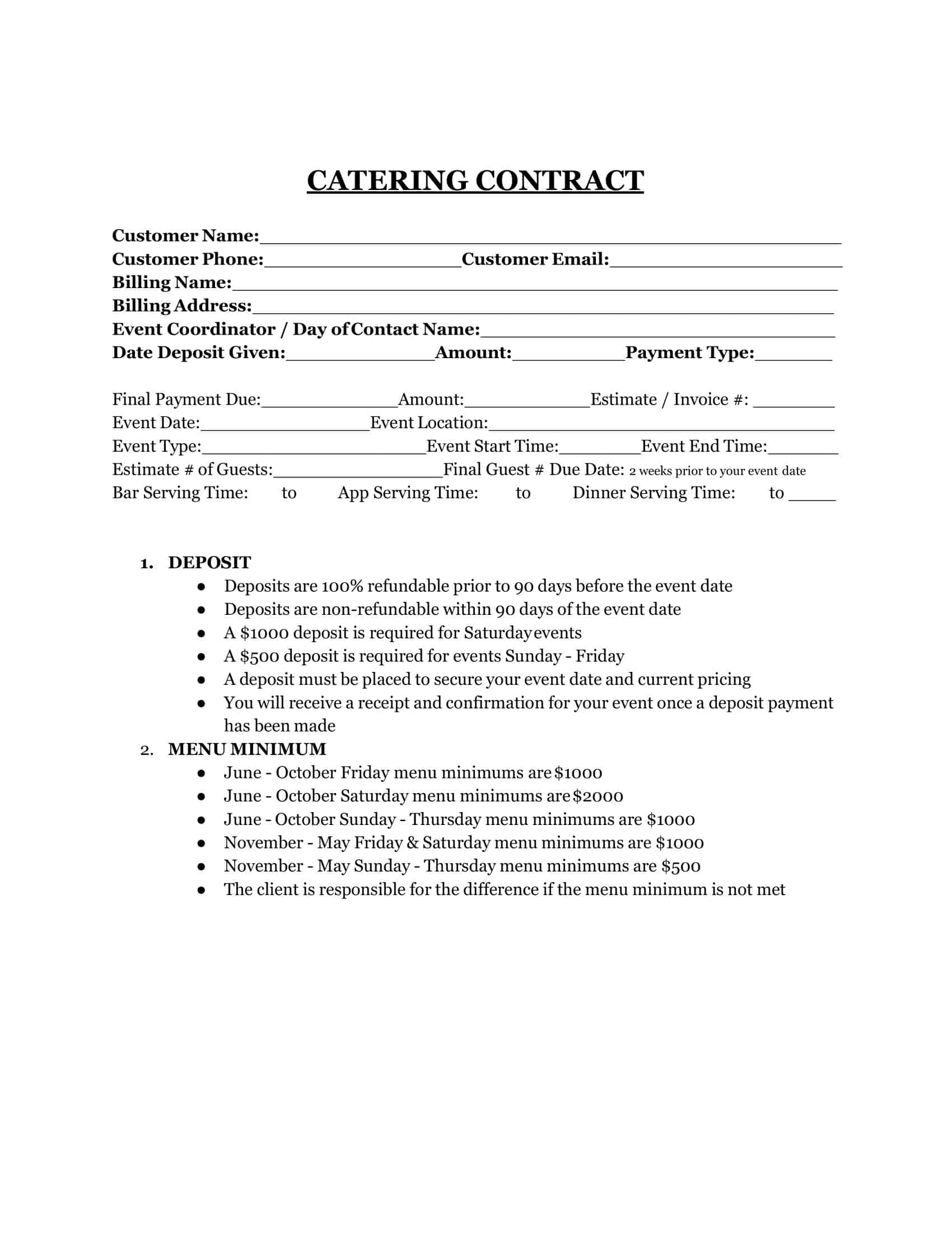 free catering contract free catering contract