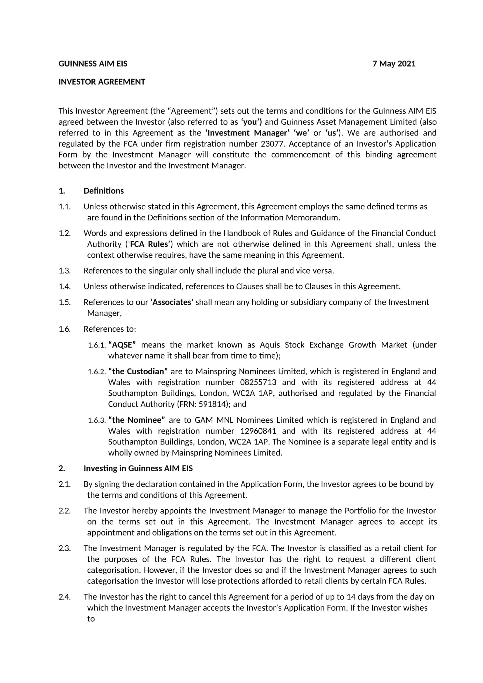 free investment contract free investment contract
