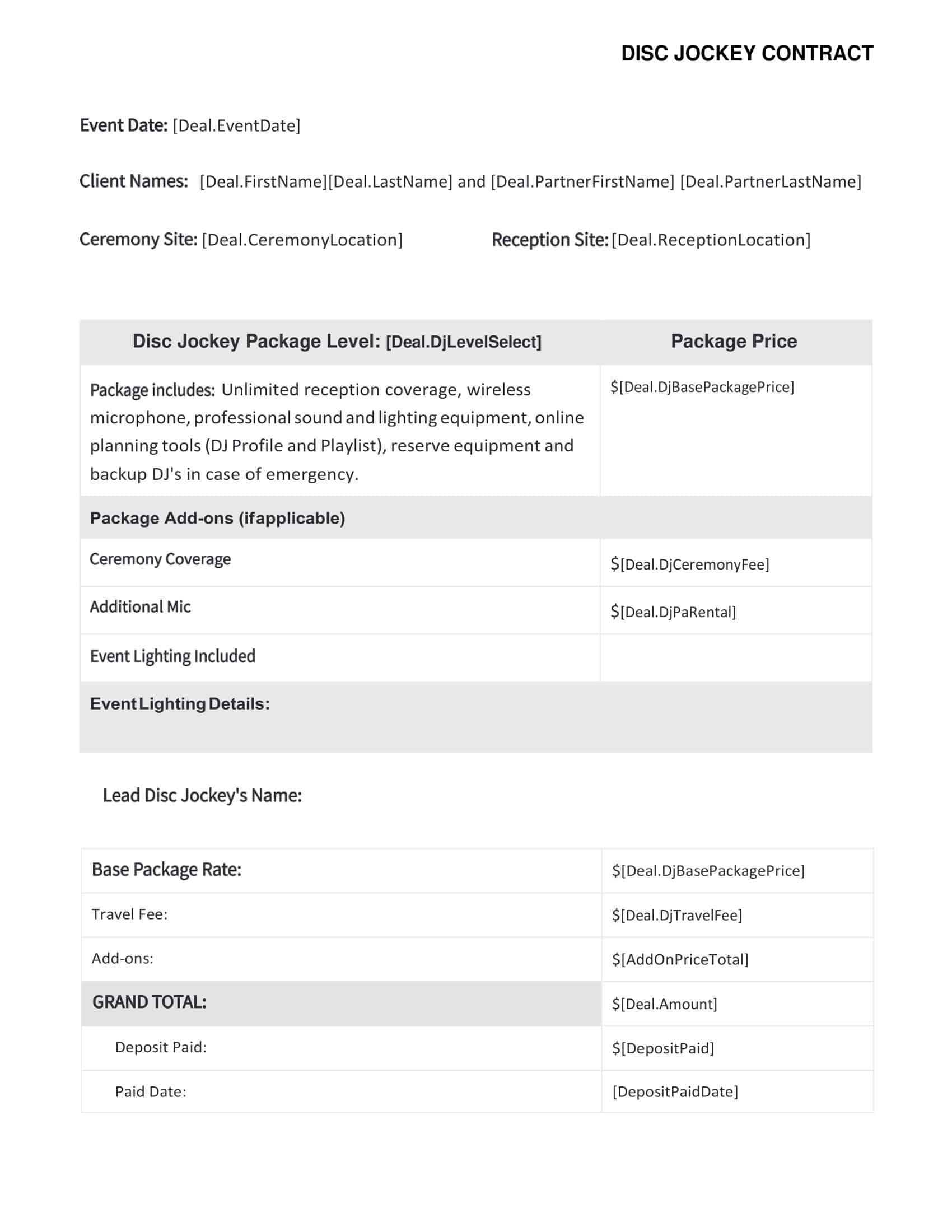 free printable dj contract template free printable dj contract template