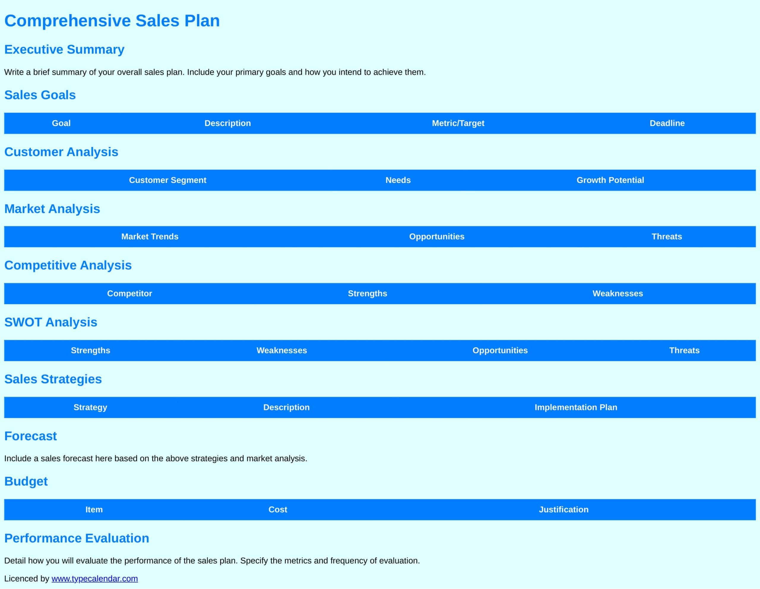 free sales plan template free sales plan template