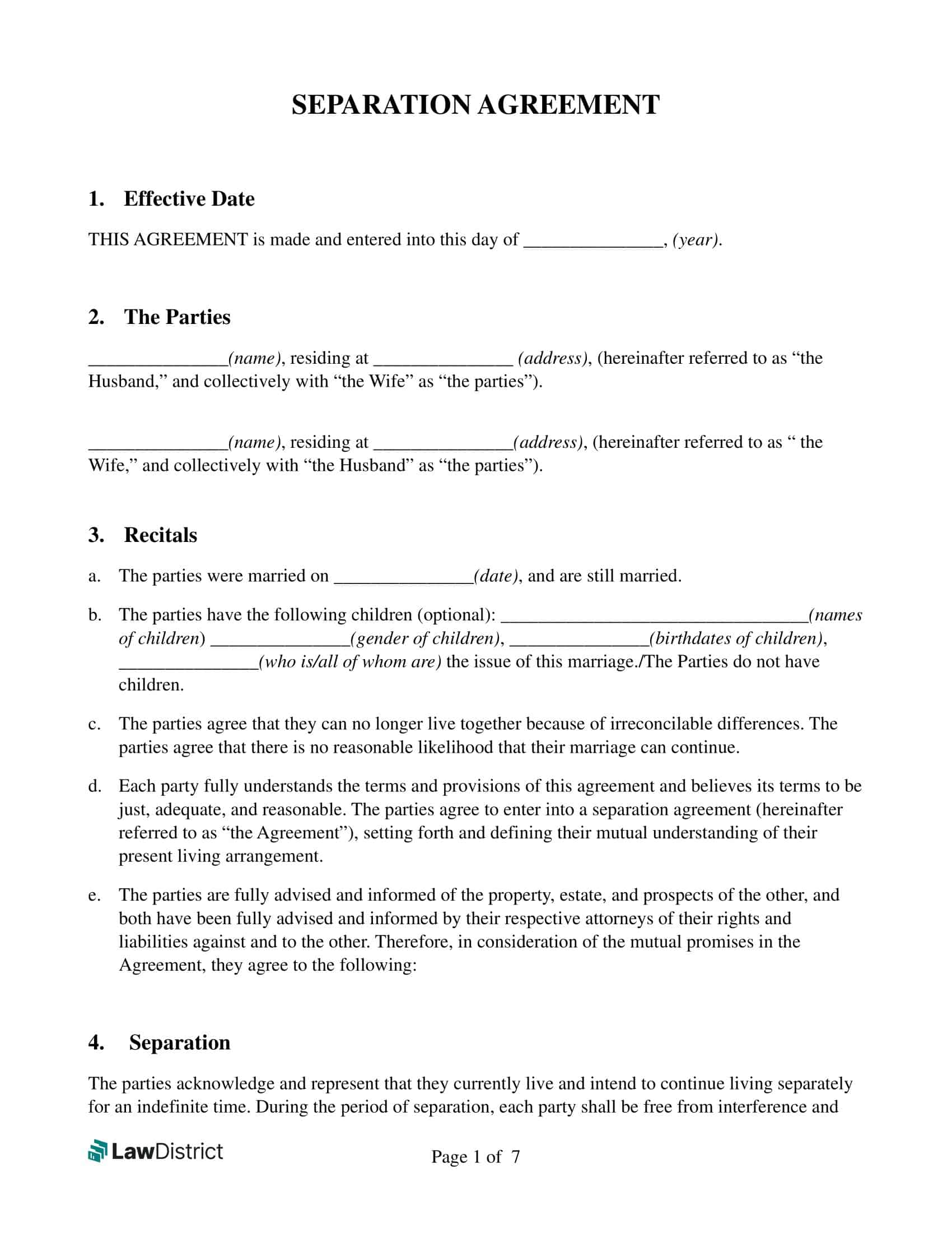 free separation agreement pdf free separation agreement pdf